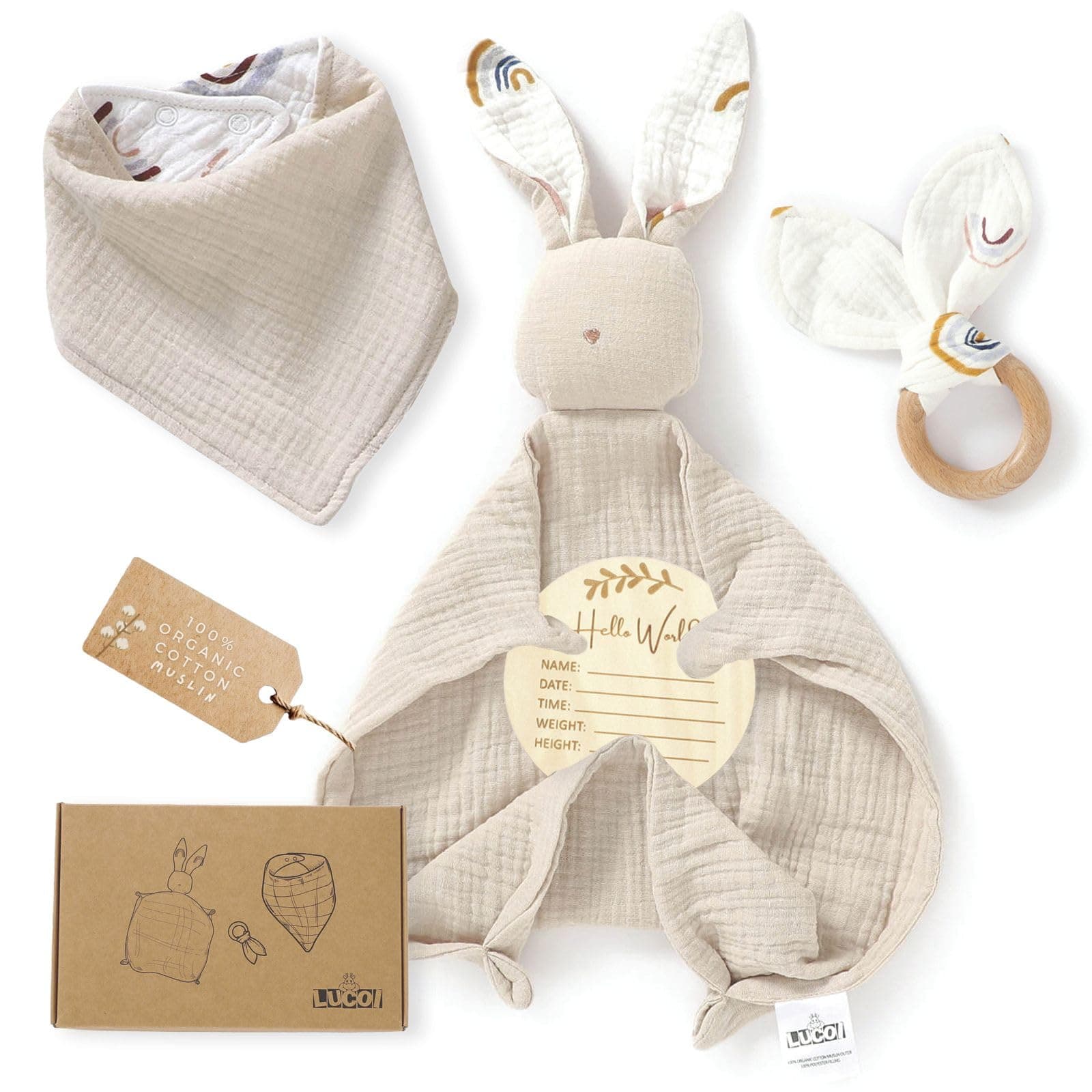 LUCOI Organic Cotton Baby Gift Set - Gender Neutral Newborn Gift Box