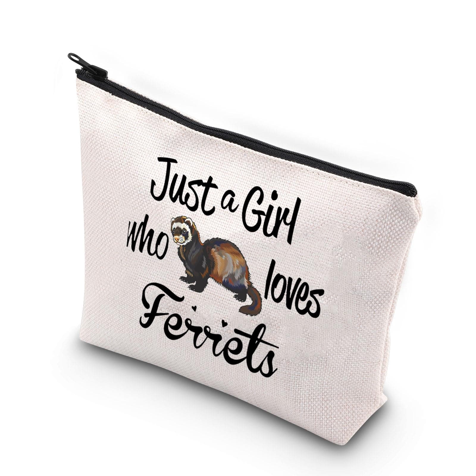VAMSII just a Girl who Loves Ferrets Cosmetic Bag Ferret Gifts for Ferret Lovers Zipper Pouch Ferret Owner Gift, Ferret Pink