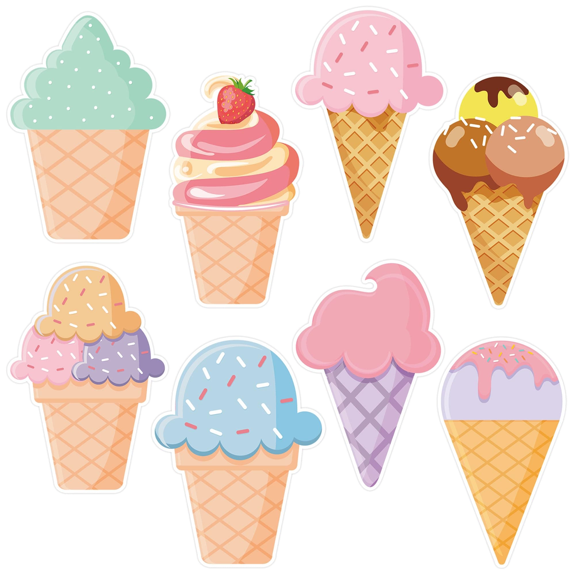 wonmon 40PCS Ice Cream Cutouts for Bulletin Board Decoration, Summer Ice Cream Paper Cut-Outs Nameplates for Summer School Classroom Home Birthday Party Bulletin Board Decorations