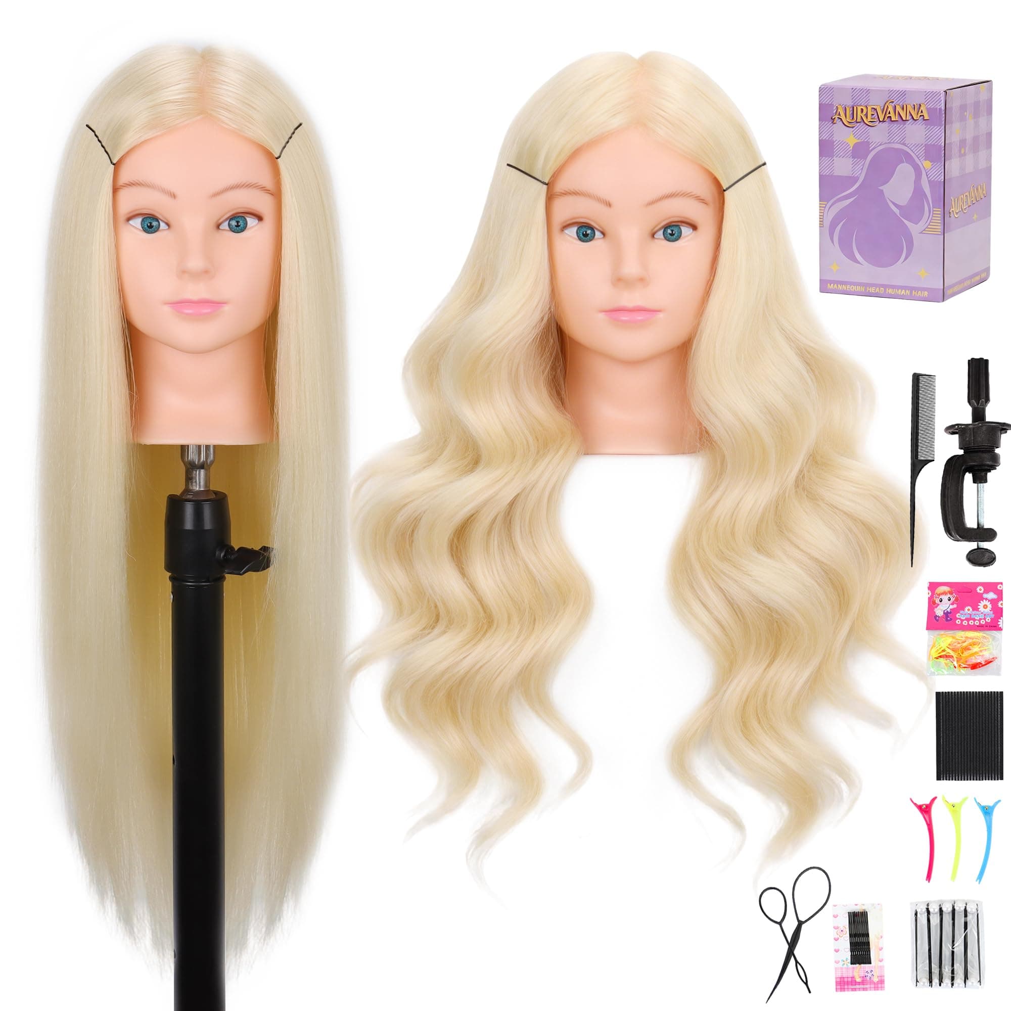 80% Real Hair Mannequin Head 26-28" Light Blonde Cosmetology with Clamp