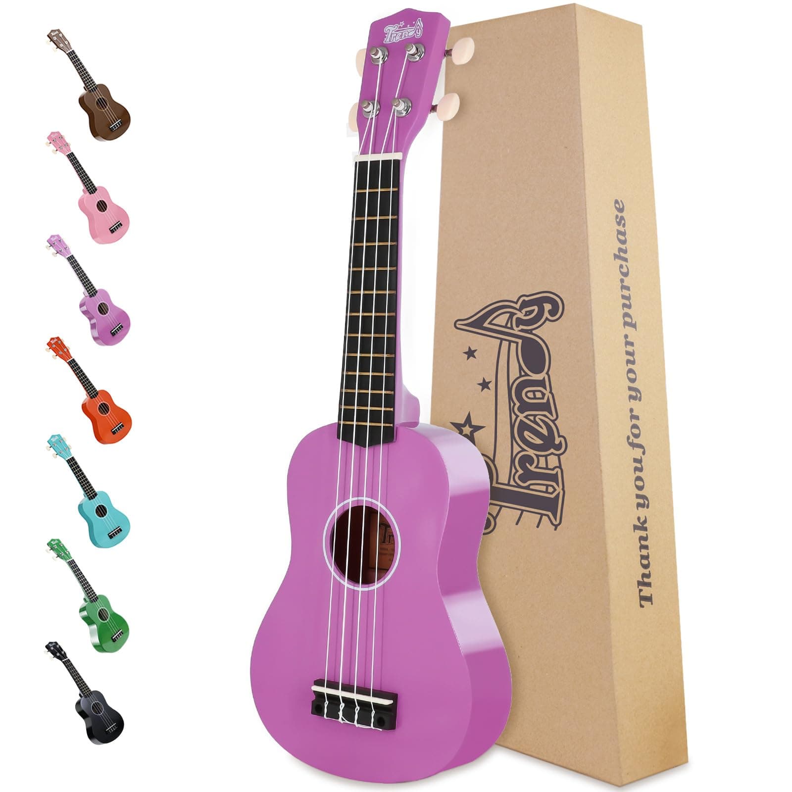 Trendy Soprano Ukulele for Beginners 21 Inch Hawaiian Wood Ukuleles for Adult Student Starter Four Strings Guitar (Purple)