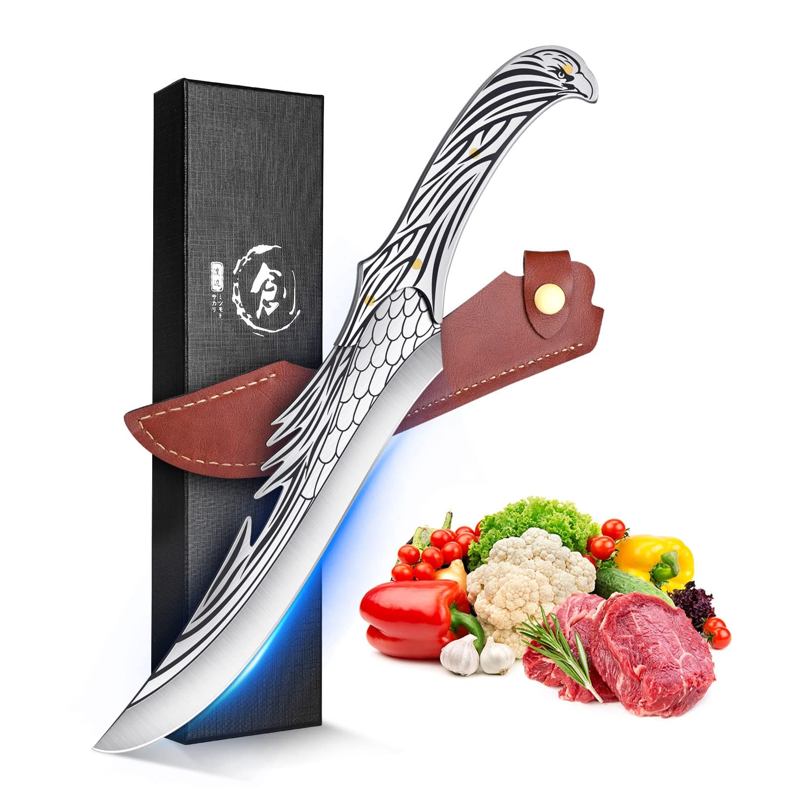 ROCOCO Feather Viking Boning Knife - Butcher Meat Cleaver Birthday Father Mother Christmas Gift Men 8.6"