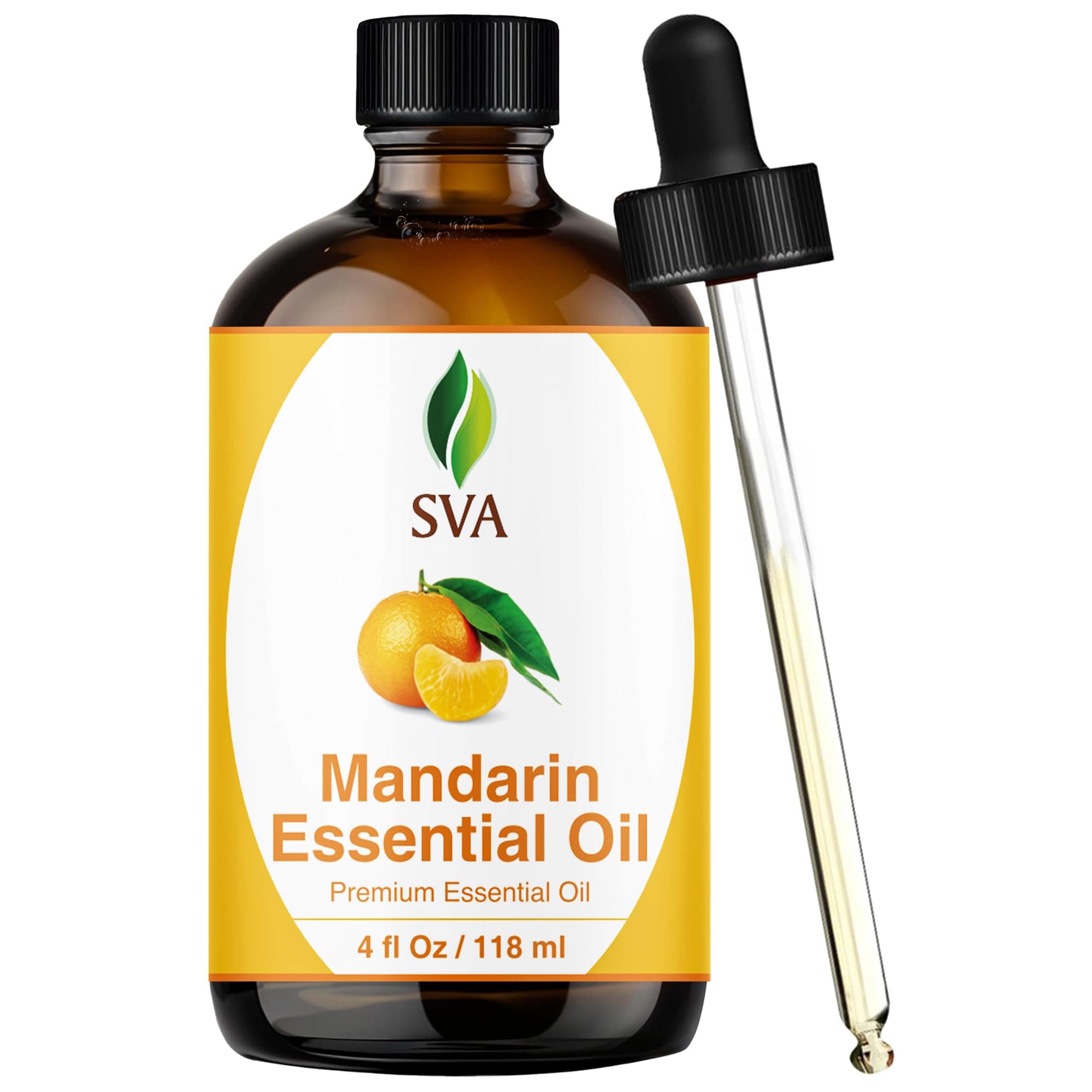 SVA Mandarin Essential Oil – 4 fl oz – Natural Mandarin Oil - for Diffuser, Hair, Skin, Aromatherapy, Body Massage, Soap and Candle Making – with Dropper