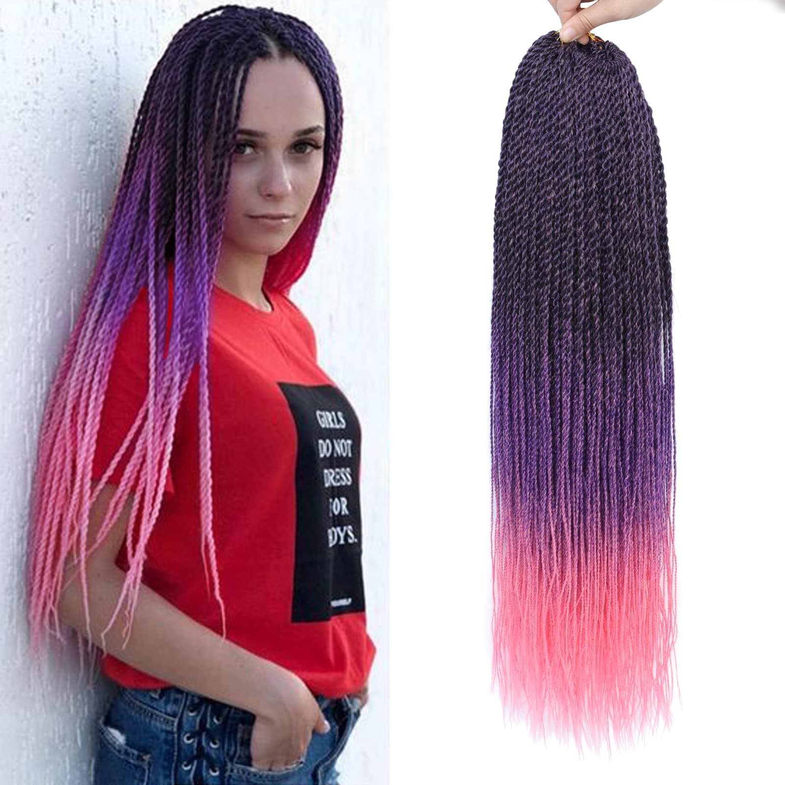 NAYOO Pink Crochet Hair - 8 Packs 26 Inch Ombre Crochet Hair For Black Women, 35 Strands/Pack Small Twist Crochet Braids Hair Hot Water Setting, Crochet Braiding Hair (26 Inch, 1B/Purple/Pink)