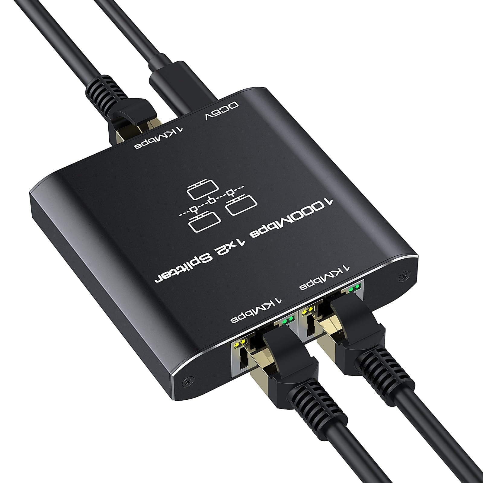 NICELINK Ethernet Splitter 1 to 2, 1000Mbps High Speed Ethernet Splitter - 2 Devices Simultaneous Networking RJ45 LAN Splitter Adapter with USB Power Cord for Cat 5/6/7/8 Cable
