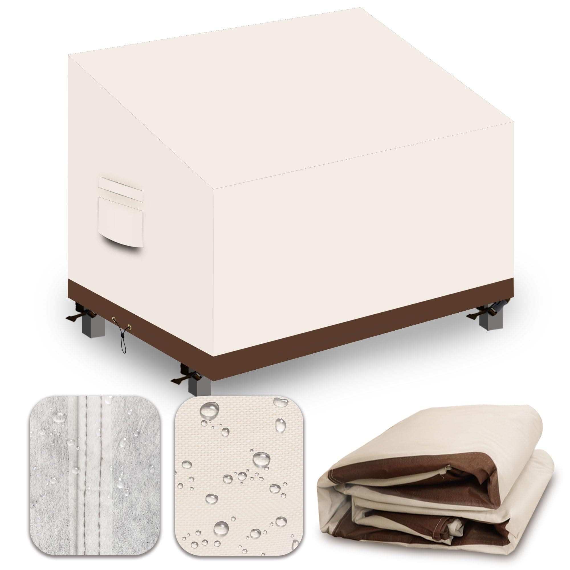 CNCZMH Heavy Duty Patio Sofa Covers Waterproof, Outdoor 3-Seater Couch Cover Waterproof, 600D Outdoor 2-Seater Loveseat Furniture Covers with Air Vent Handle 58''W x 52''D x 24''H/ 33''H Beige Brown