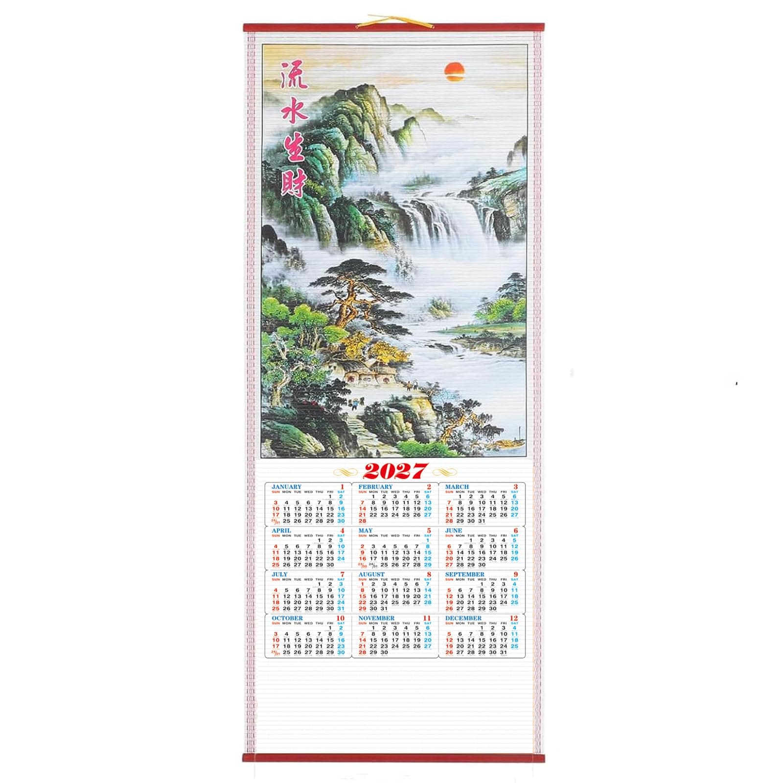 Awleynz 2027 Chinese New Year Calendar, Year of the Sheep Calendar, 30" x 12.5" Chinese Wall Calendar Scroll for School Home Office Good Luck Prosperity Gifts(Flowing Water)
