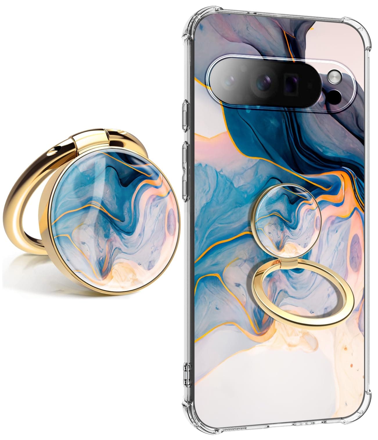 CLATUK for Google Pixel 9 Pro XL Case Camera Lens Protector, [Marble Slim]+[Anti-Drop Shockproof Protective] Soft TPU Women Stylish Pixel 9 Pro XL Phone Covers 6.73 Inch (Sunshine Beach with Holder)