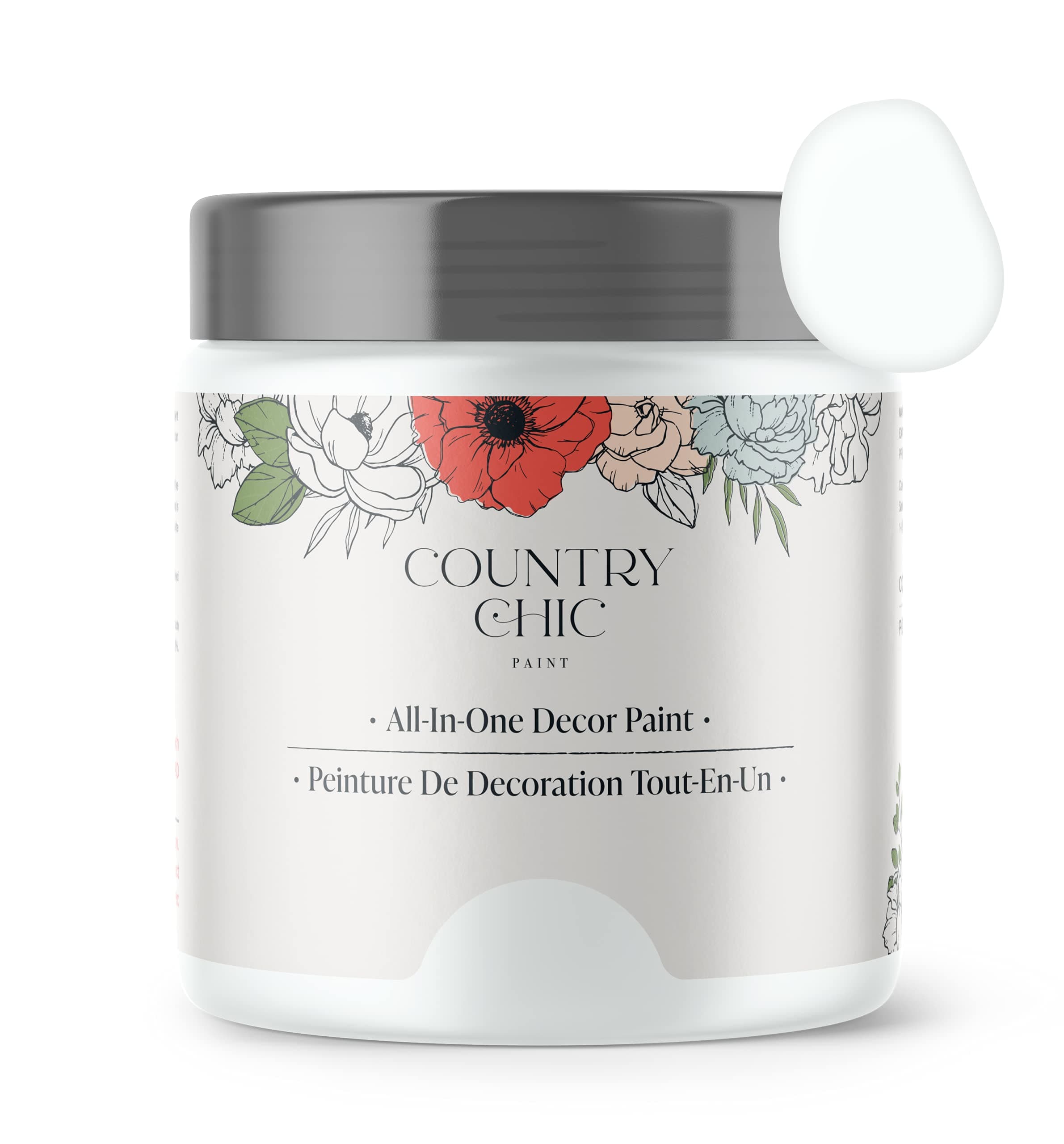 Country Chic All-in-One Chalk Paint for Furniture, Cabinets, Home Decor, Eco-Friendly, Matte Finish, Built-In Primer & Top Coat for Wood, Metal - Simplicity (White) - 4 oz (118 ml)