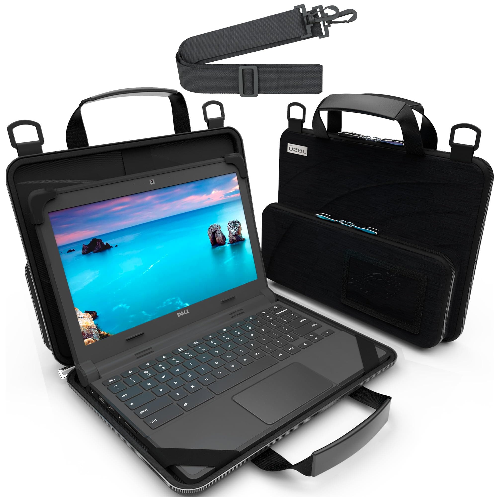 UZBL 11-11.6 Inch Protective Always-on Chromebook Hard Case with Accessory Pouch and Adjustable Shoulder Strap