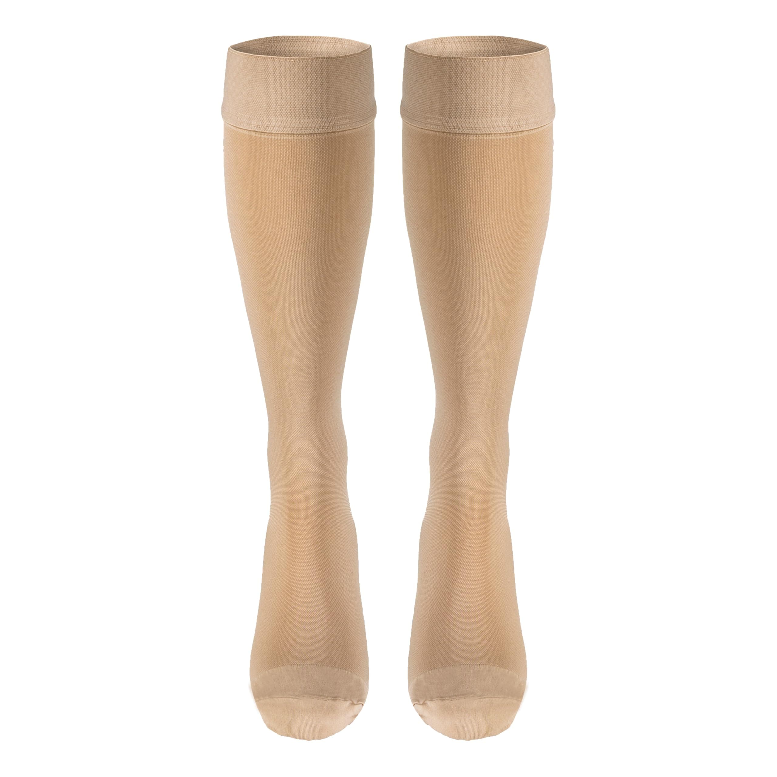 NuVein 20-30 mmHg Compression Stockings for Men and Women, Knee High Length, Dot Top, Closed Toe, Beige, X-Large