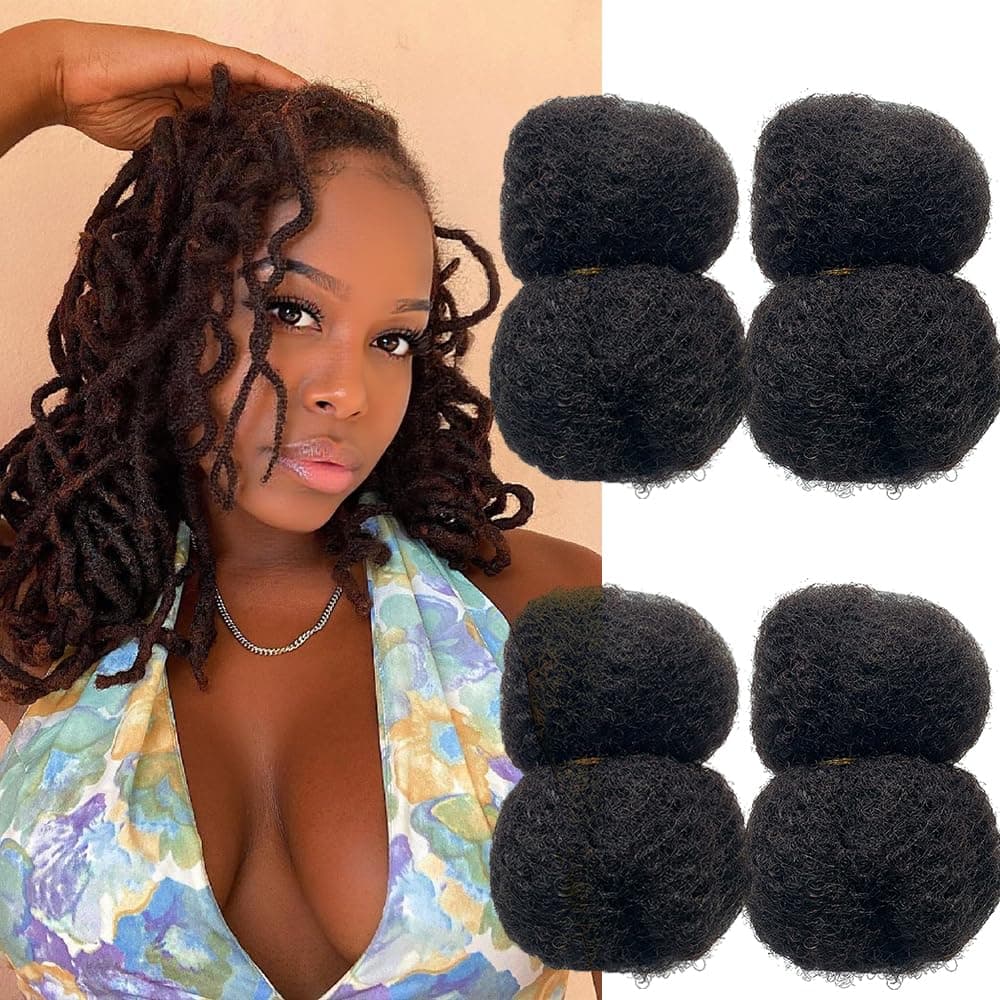 Tight Afro Kinky Human Hair,Ideal for Making,Locs Repair,Extensions,Twist,Braids 4 Bundles/Package Natural Black #1B 12inch