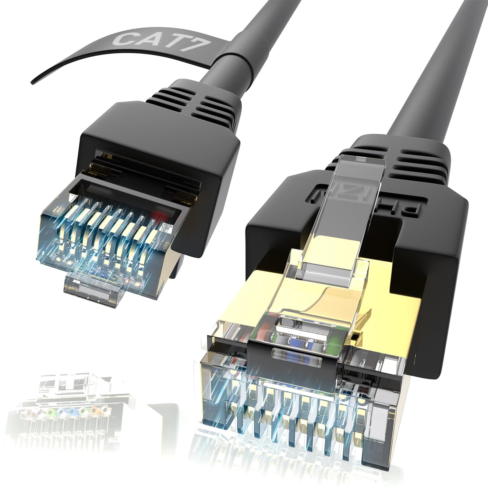 Outdoor Ethernet Cat7 Cable 400ft,Shielded Grounded UV Resistant Waterproof Buried-able Network Cord Compatible for Ca6/Cat5/Cat5e