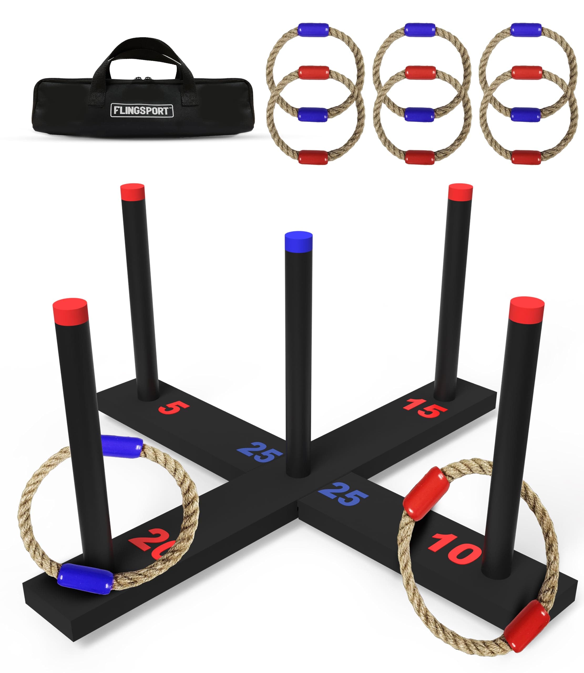 FLINGSPORT Ring Toss Game with 6 Rings & Case, Outdoor Yard Game Ages 8+