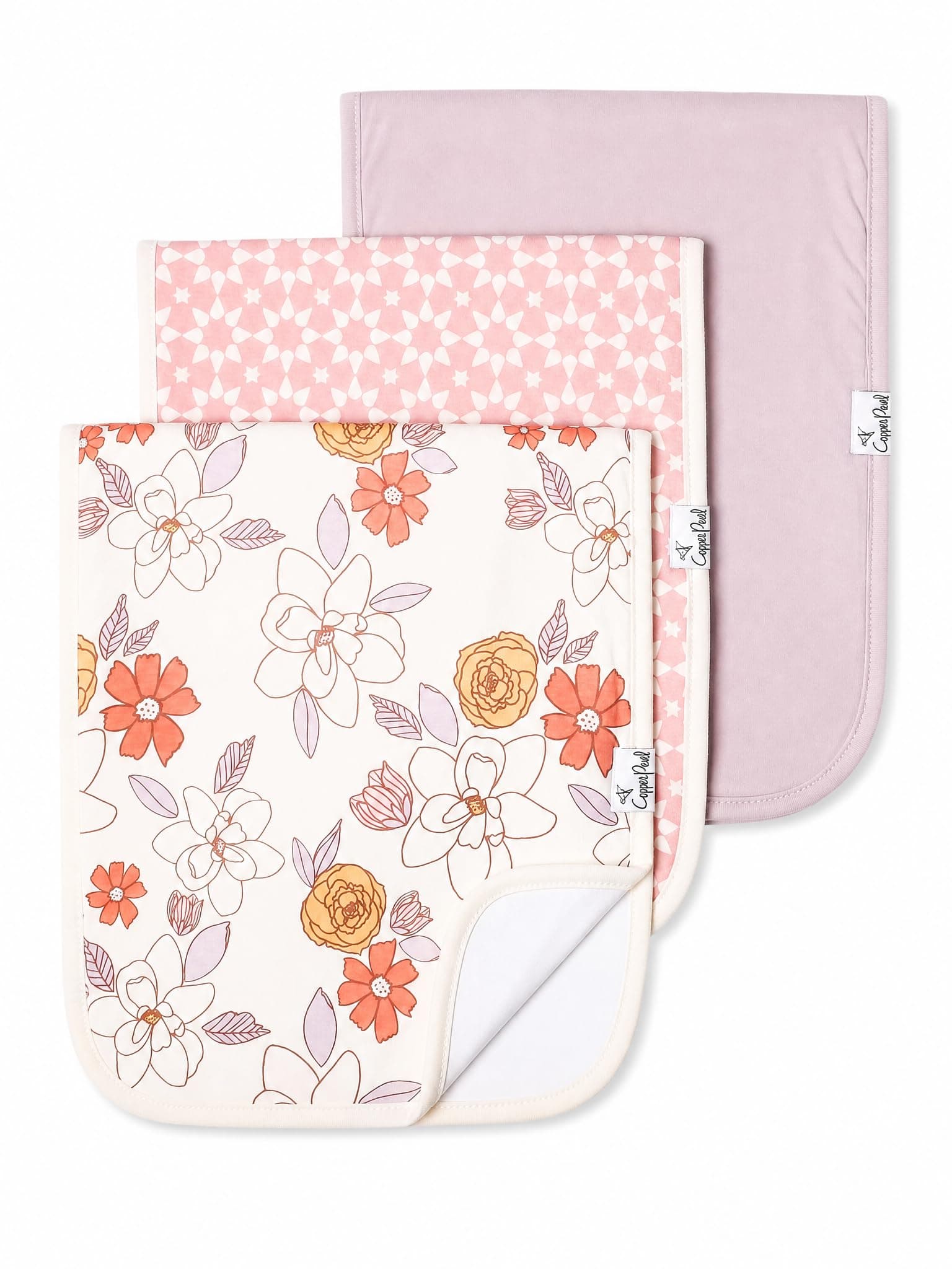 Baby Burp Cloth Large 21''x10'' Size Premium Absorbent Triple Layer 3-Pack Gift Set “Ferra” by Copper Pearl