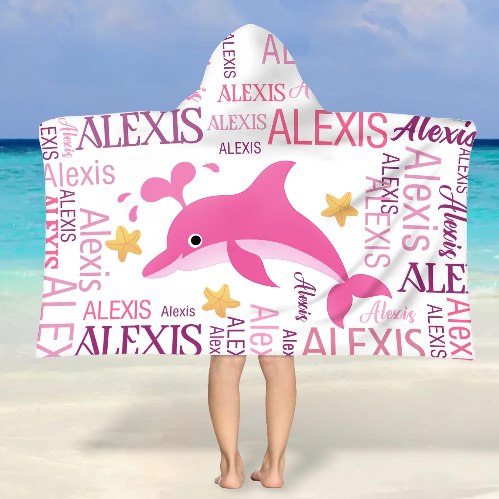 NIBESSER Kids Hooded Microfiber Quick Dry Beach Towel with Hood for Boys Girls - Custom Sand Free, Soft Bath Towels (Dolphin)