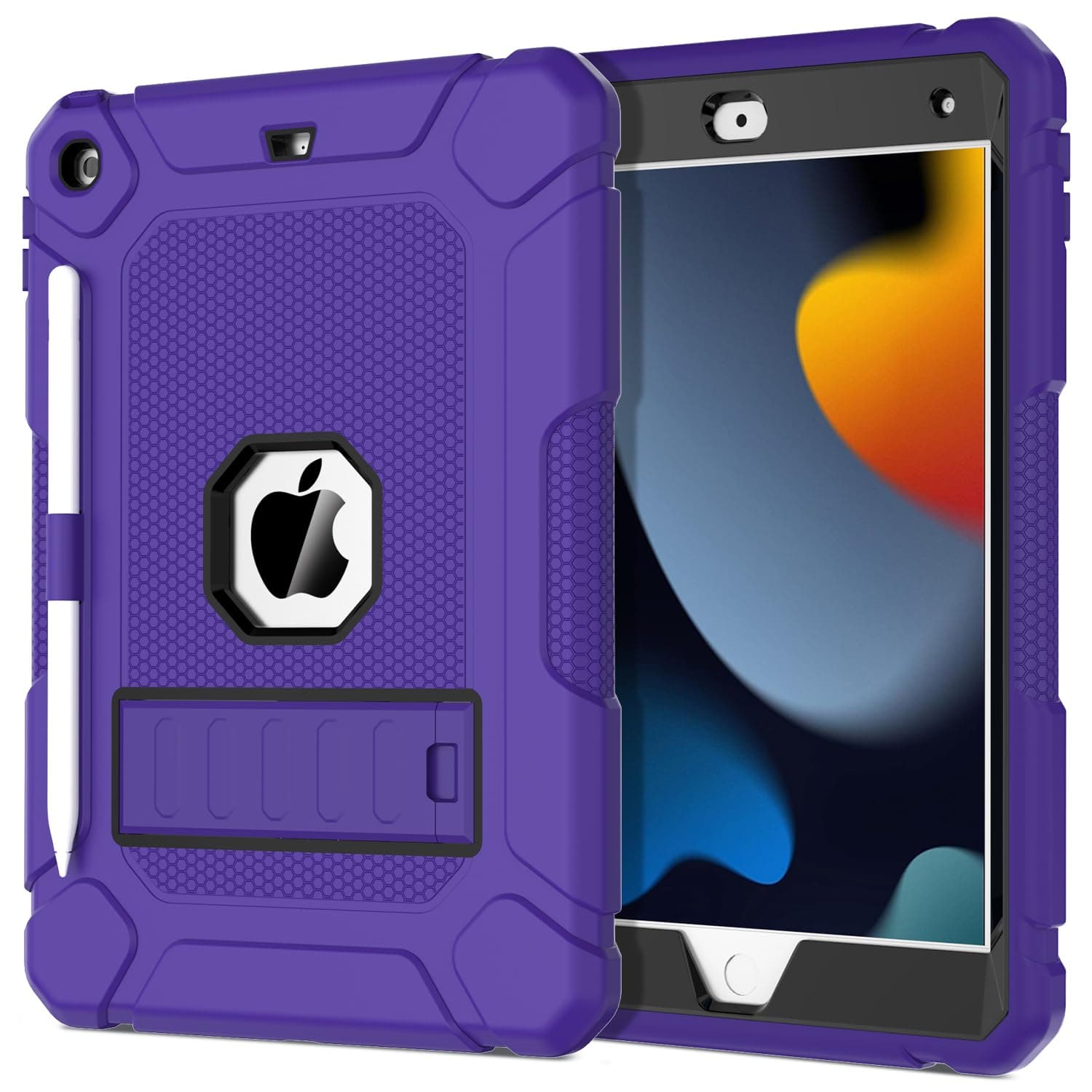 AVAWO Case for iPad 9th 8th 7th Generation (10.2 inch, 2021/2020/2019), Shockproof Protective iPad 10.2 Cover with Built-in Stand/Pencil Holder, Royal Purple+ Black