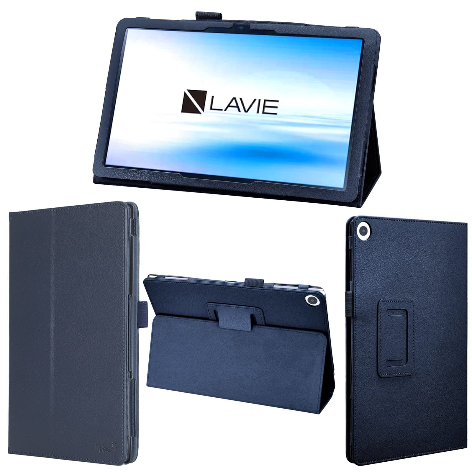 wisers LAVIE Tab T10 docomo LAVIE Tab T10d Tablet Case (Dark Blue) Compatible with 10.1 Inch (With Stylus Pen / Protective Film) T1055 / EAS PC-T1055EAS PC-T1055ETS (PU Leather Material / 2022 New
