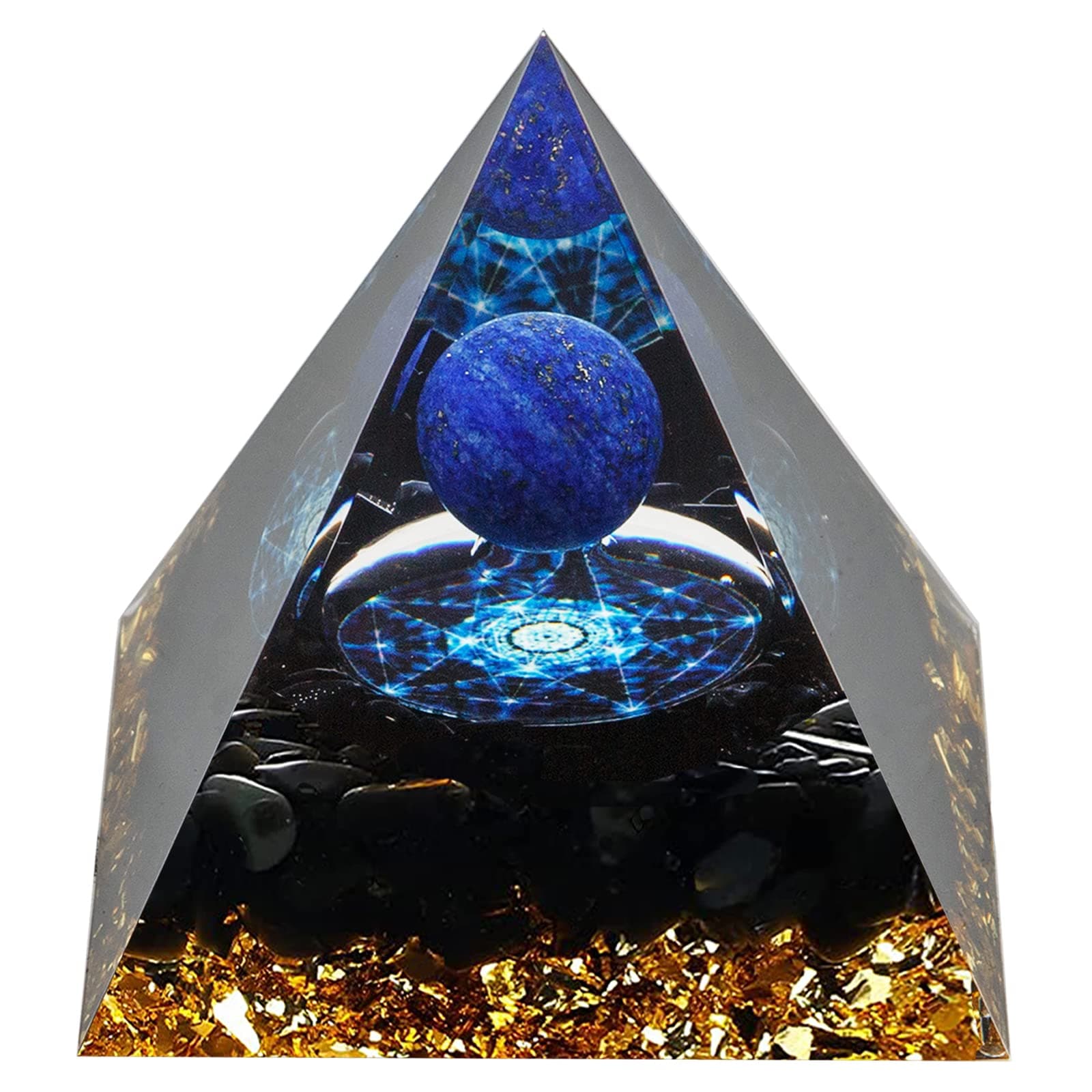 Orgone Pyramid, Lapis Lazuli Healing Crystal Pyramid and Orgonite Healing Stones, EMF Protection Crystal Energy Generator for Meditation, Stress Reduce, Yoga