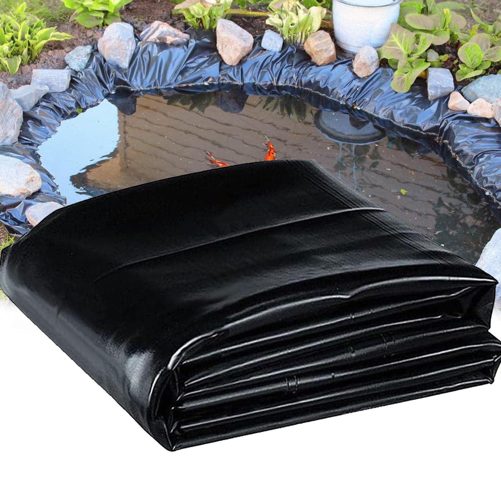 Heavy Duty Black Polythene Sheet - Damp Proof Course Membrane, Waterproof Flexible Pond Liner 0.2mm Thick, Koi Fish Ponds Membrane for Water Garden Pond Tarp(6x12m(19.7x39.3ft))
