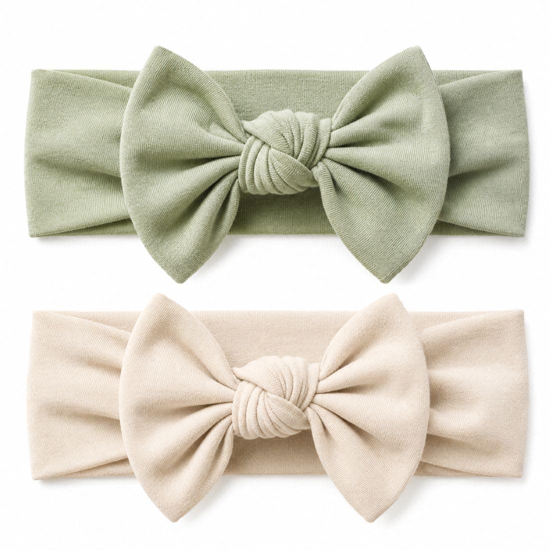 Baby Girl Headbands-Infant,Toddler Cotton Handmade Hairbands with Bows Child Hair Accessories (2, Light Beige-Linden Green, 3-36 Month)