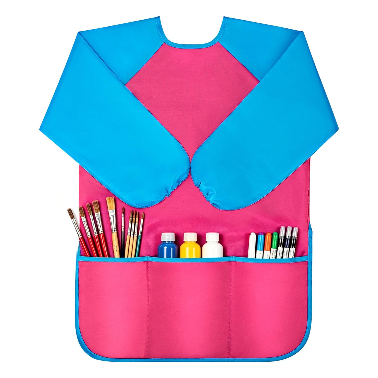 VCOSTORE Kids Art Smock, Waterproof Toddler Paint Smock, Long Sleeve child painting apron with 3 Pockets