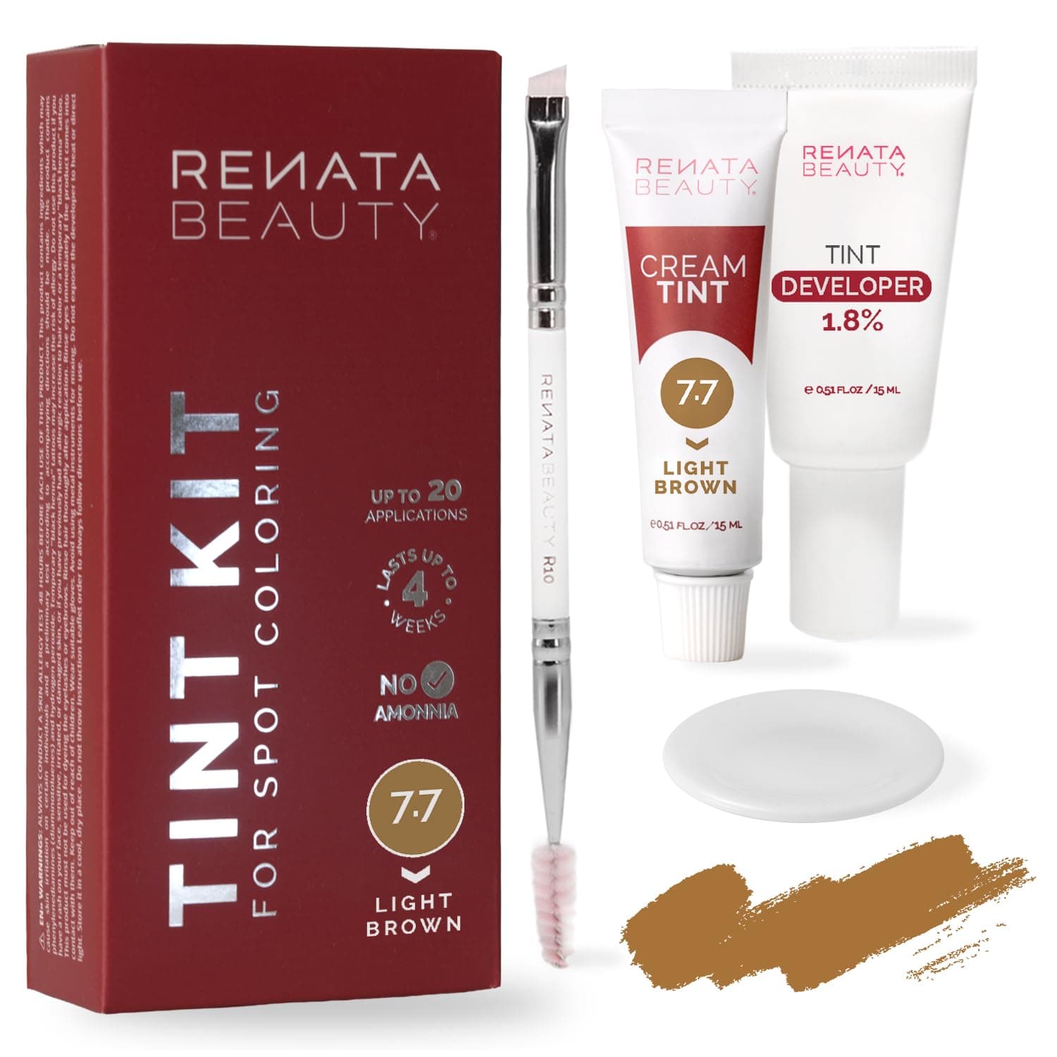 RB RENATA BEAUTY Tint Kit for Spot Coloring – Cream Hair Dye Kit with Developer and Application Brush, Covers Gray Hairs, Smudge-Proof, Long-Lasting Up to 4 Weeks, 20 Applications [Light Brown]