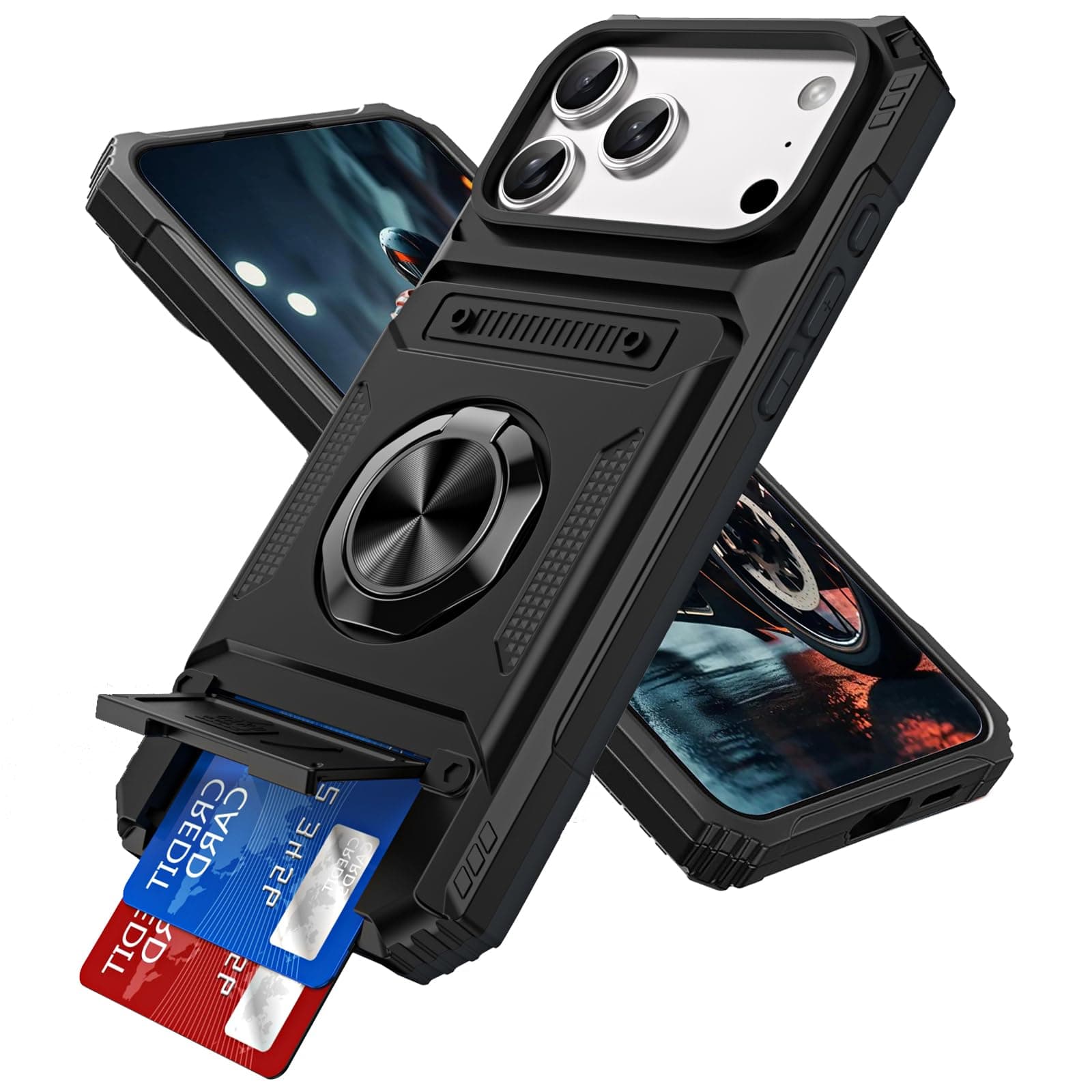 LEMAXELERS for iPhone 17 Pro Max Case with Hidden Card Slot -Black RJ