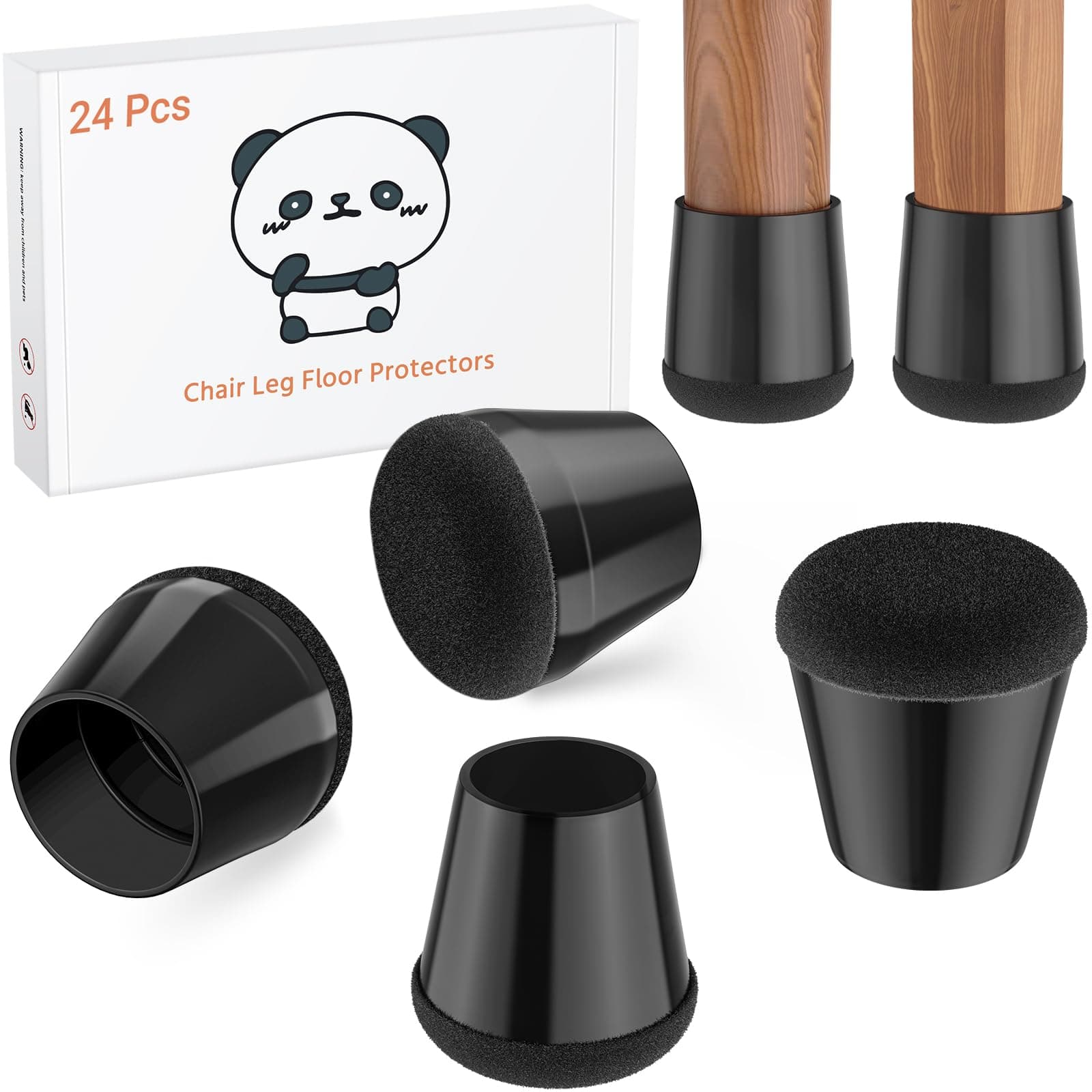 Meldel Silicone Black Chair Leg Floor Protectors Small 24PCS - Furniture Felt Silicone Integrated Chair Foot Covers/Rubber - Protect Floors from Scratches,Reduce Noise