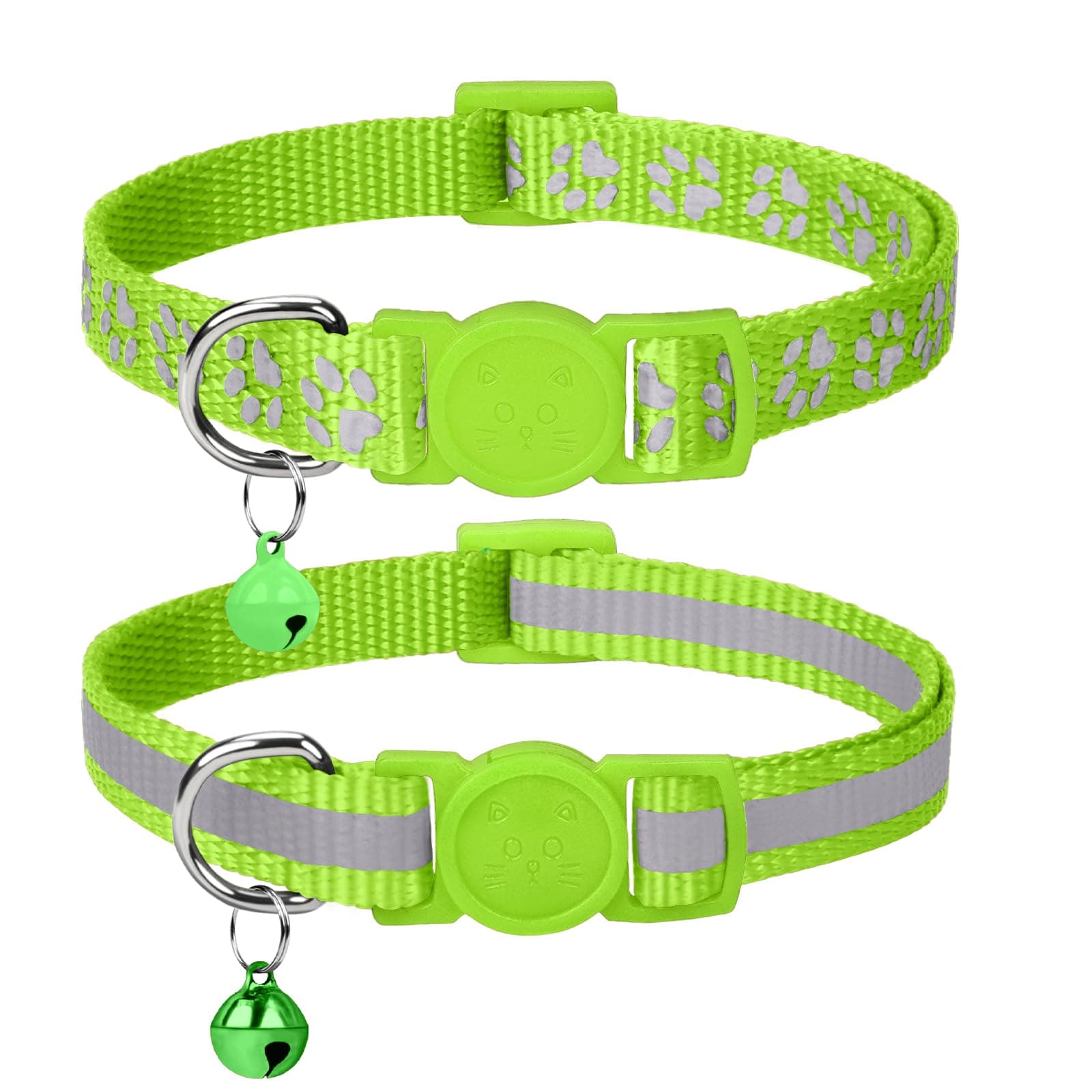 Taglory Kitten Collar Breakaway with Bell, 2 Pack Girl Boy Pet Kitten Collar Adjustable 6-8 Inch for 2-6 Months Cat, Green