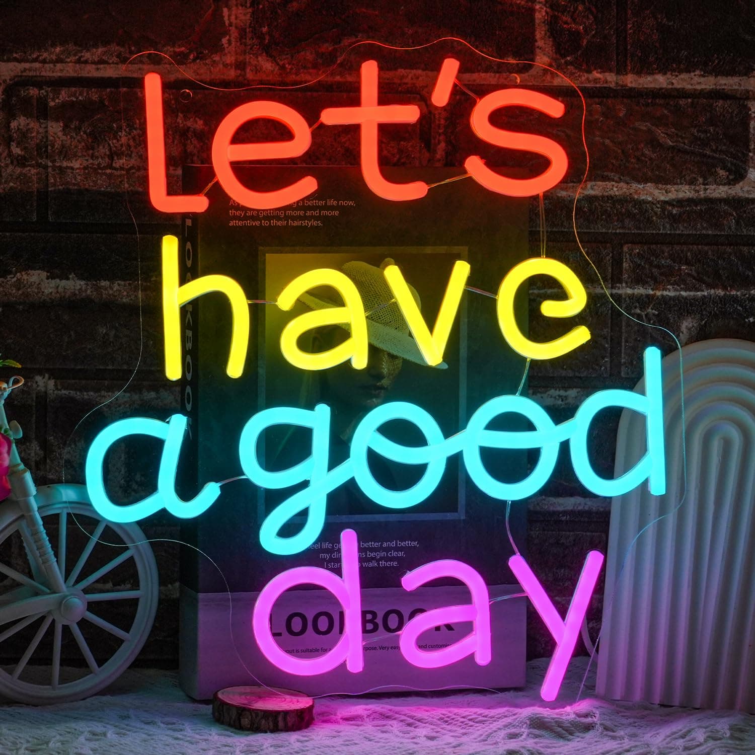 Lets Have A Good Day Neon Sign for Wall Decor Classroom Neon Signs Colorful Letters Neon Light Motivation LED Light Up Sign for Bar Cafe Office Living Room