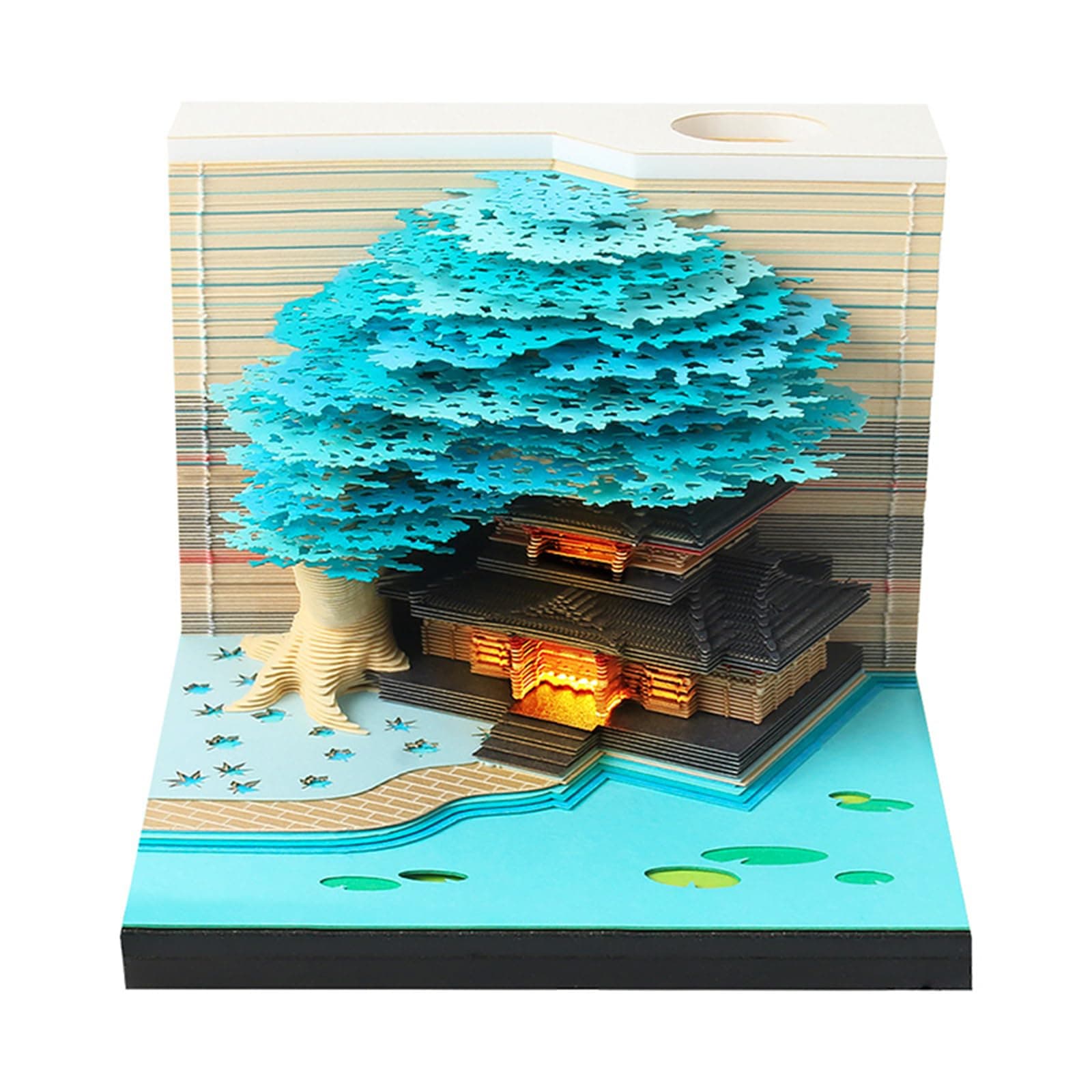 Time Piece Calendar, 2026 Desk Calendar with LED Light, 3D Tear-away Paper Carving Art Memo Pad Notepad Gift for Christmas Housewarming Desktop Decoration (With light,with Batteries)