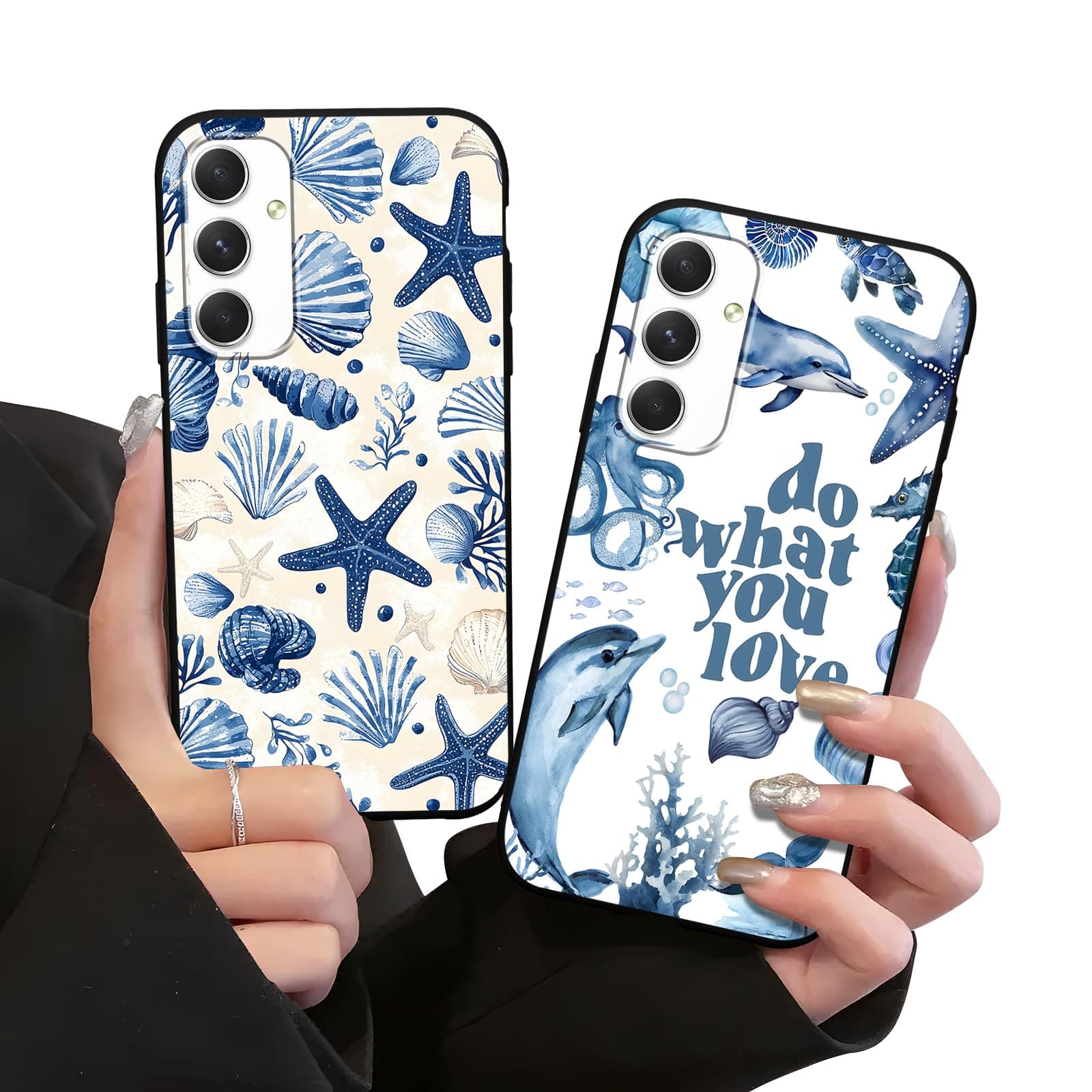 Zrutru 2 Pack Cute Ocean Phone Case for Samsung Galaxy A03s 4G 6.5",Kawaii Shell Dolphin Starfish Cases Summer Beach Aesthetic Cover,Black Soft TPU Protective Funda for Girls Women for Samsung A03s