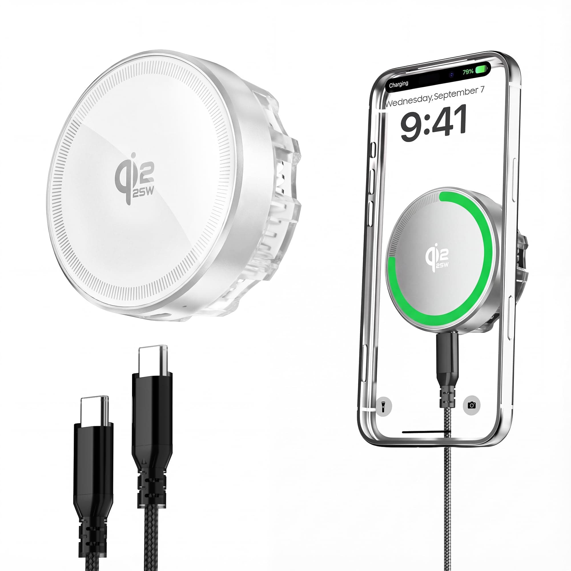 for MagSafe Charger, Qi2 25W Fast Charging Pad with Cooling Fan, Magnetic Wireless Charger with 4.2ft Cable for iPhone 17/16/15/14/13/12 Series (Silver)
