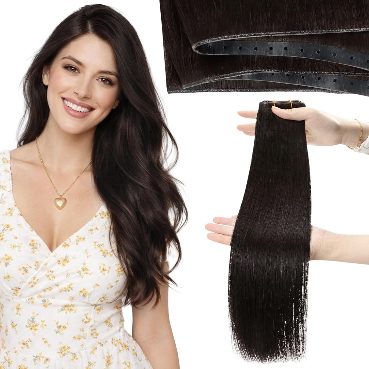 Moresoo Butterfly Weft Hair Extensions Human Hair, Remy Real Human Hair Extensions for Women, Dark Brown #2, Invisible Genius Weft, Soft Straight for Natural Fullness and Volume, 50g 22inch