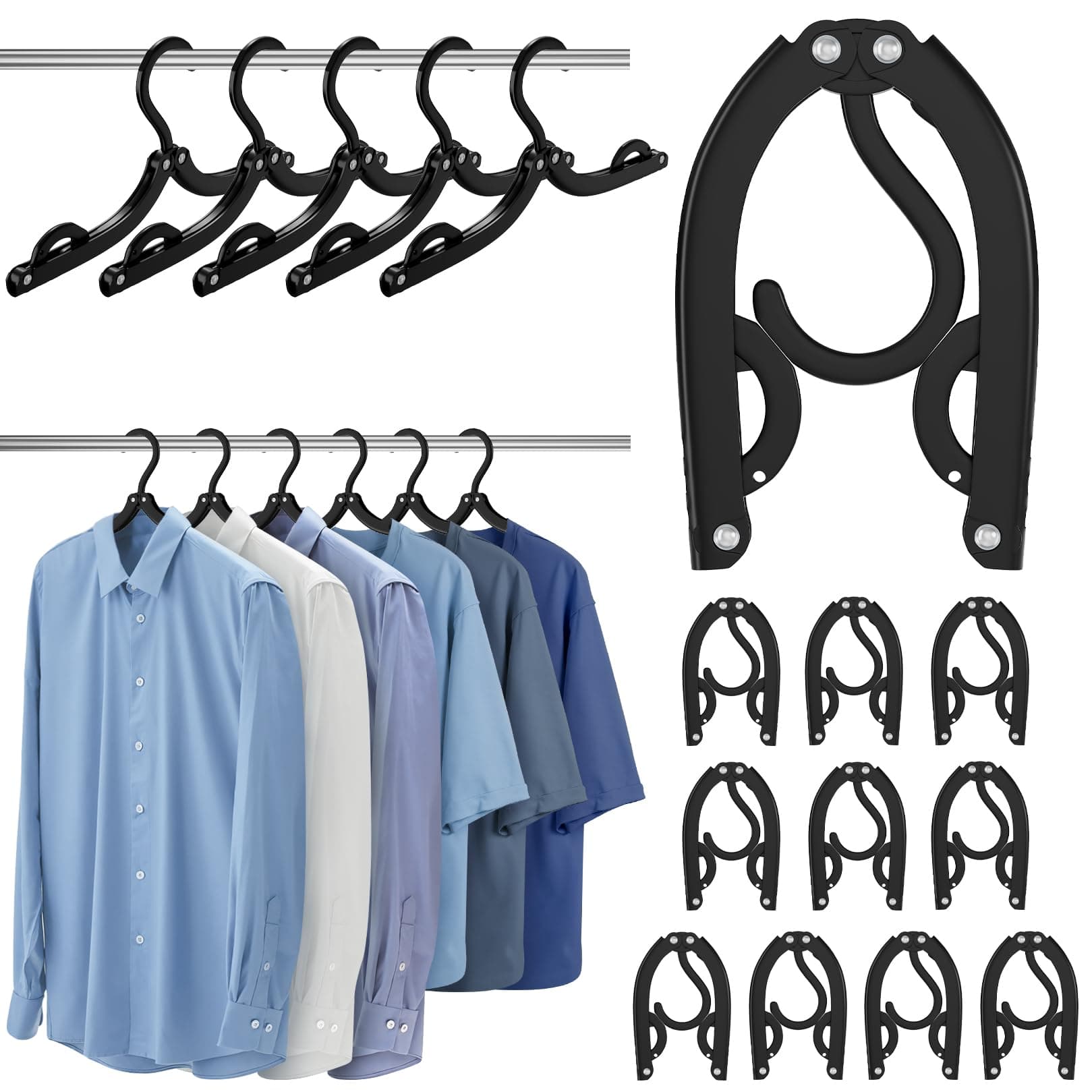 6 Pcs Portable Travel Hangers for Cruise Ship Essentials 2026, Plastic Folding Foldable Hangers Clothes Drying Rack Travel Accessories for Suitcase, RV, Camping, Flying, Hotel, Road Trip (Black)