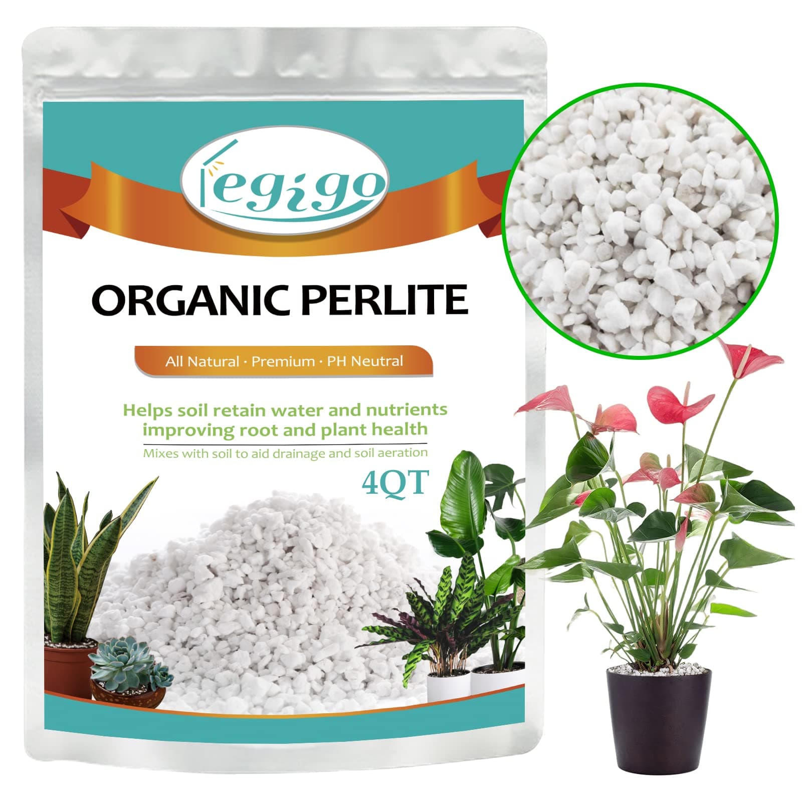 Legigo 4 Quarts Organic Perlite for Plants Indoor, Soil Mix Amendment