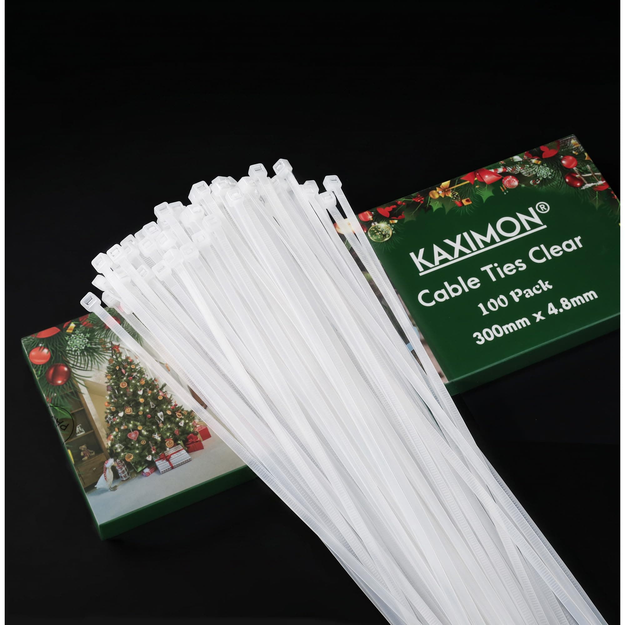 KAXIMON White Cable Ties 300mm X 4.8mm (100 Pack), Strong Clear Zip Ties