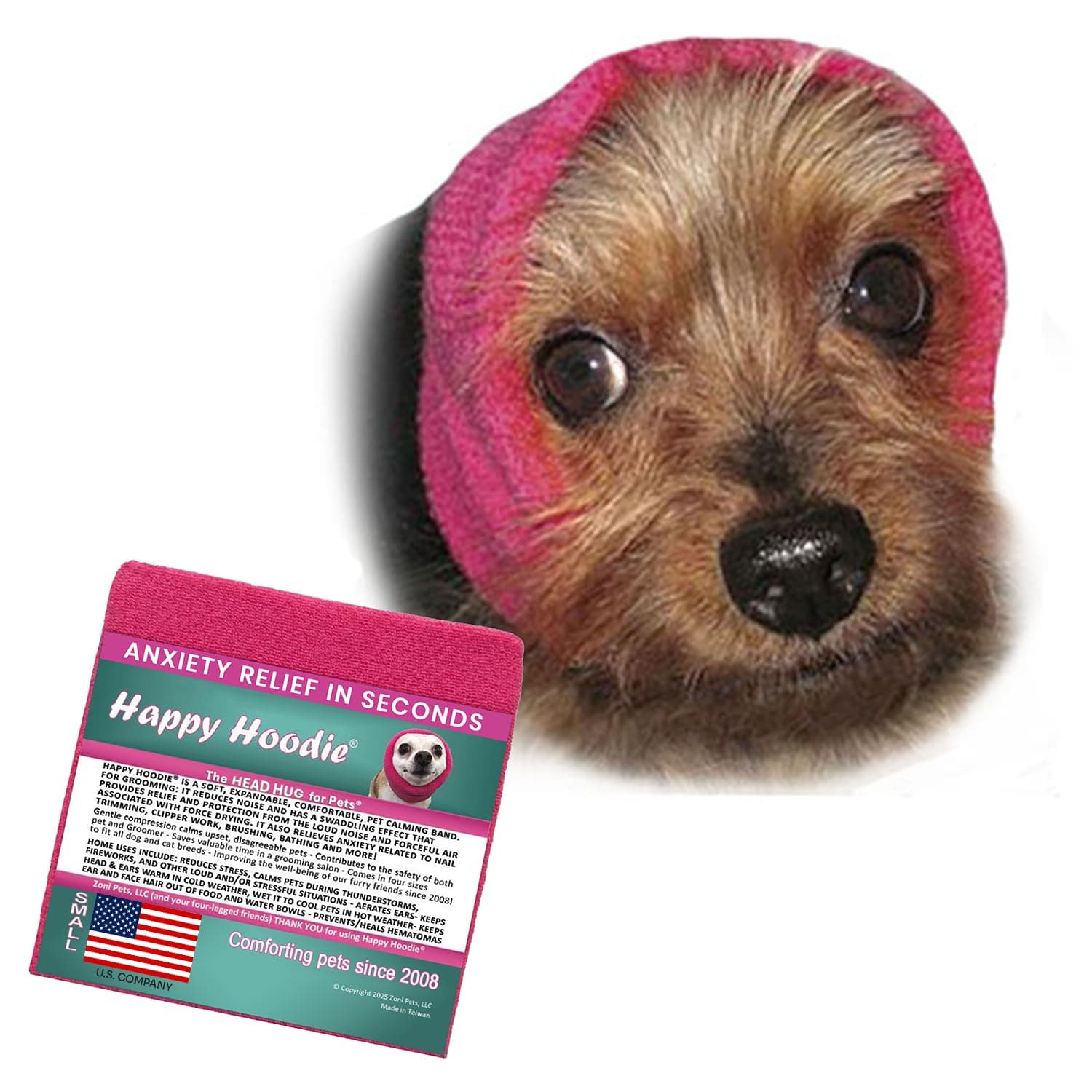 Happy Hoodie The Original Dog & Cat Calming Band - American Brand - Anxiety Relief/Noise Protection-Grooming-Thunder-Fireworks (Small, Blue) - Since 2008
