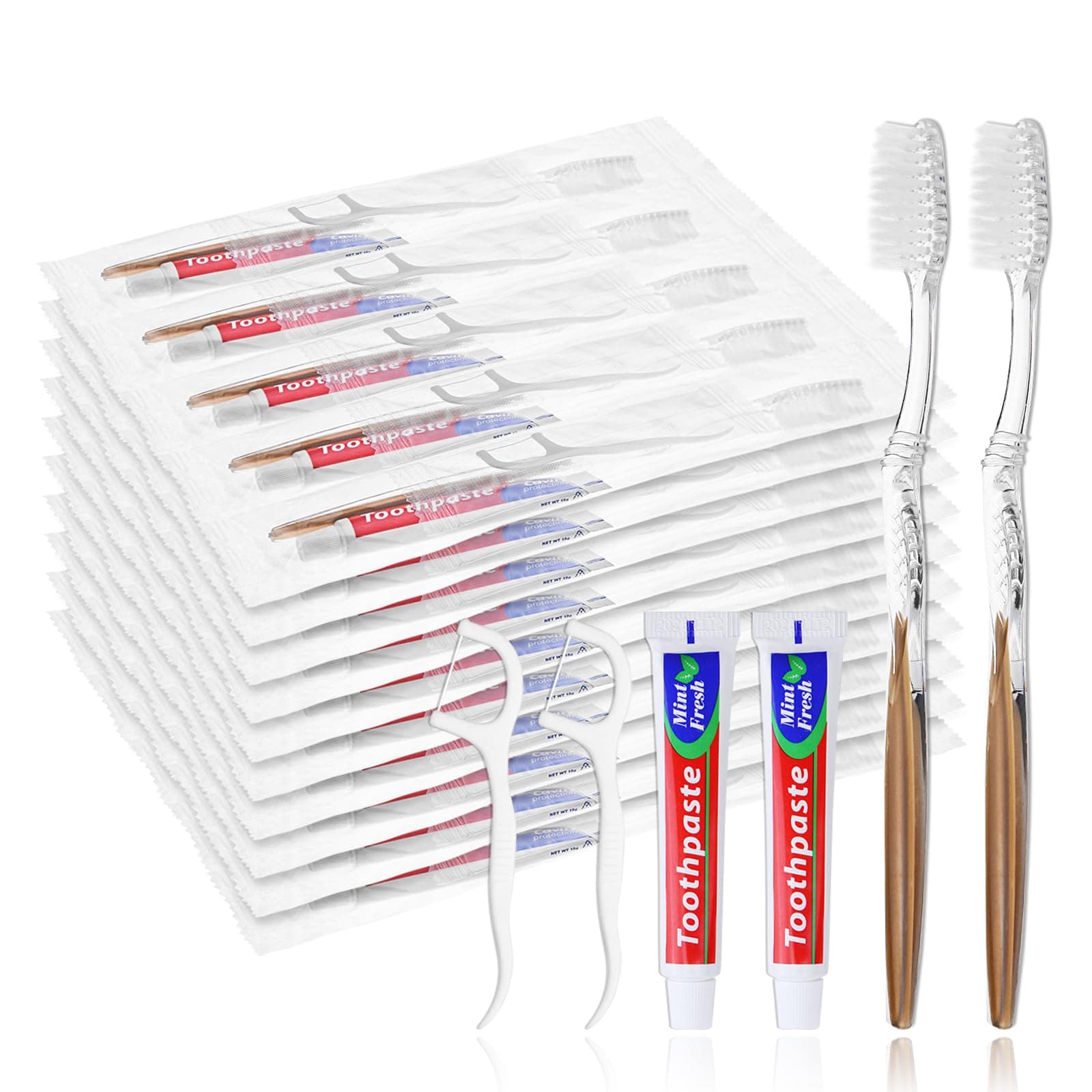 SLequipo 30pcs Disposable Toothbrushes with Toothpaste Floss Individually Wrapped, Disposable Toothbrush Bulk, 10g Toothpaste, Dental Floss Pick, Bulk Toothbrush Kit for Homeless,Airbnb,Hotel,Guest