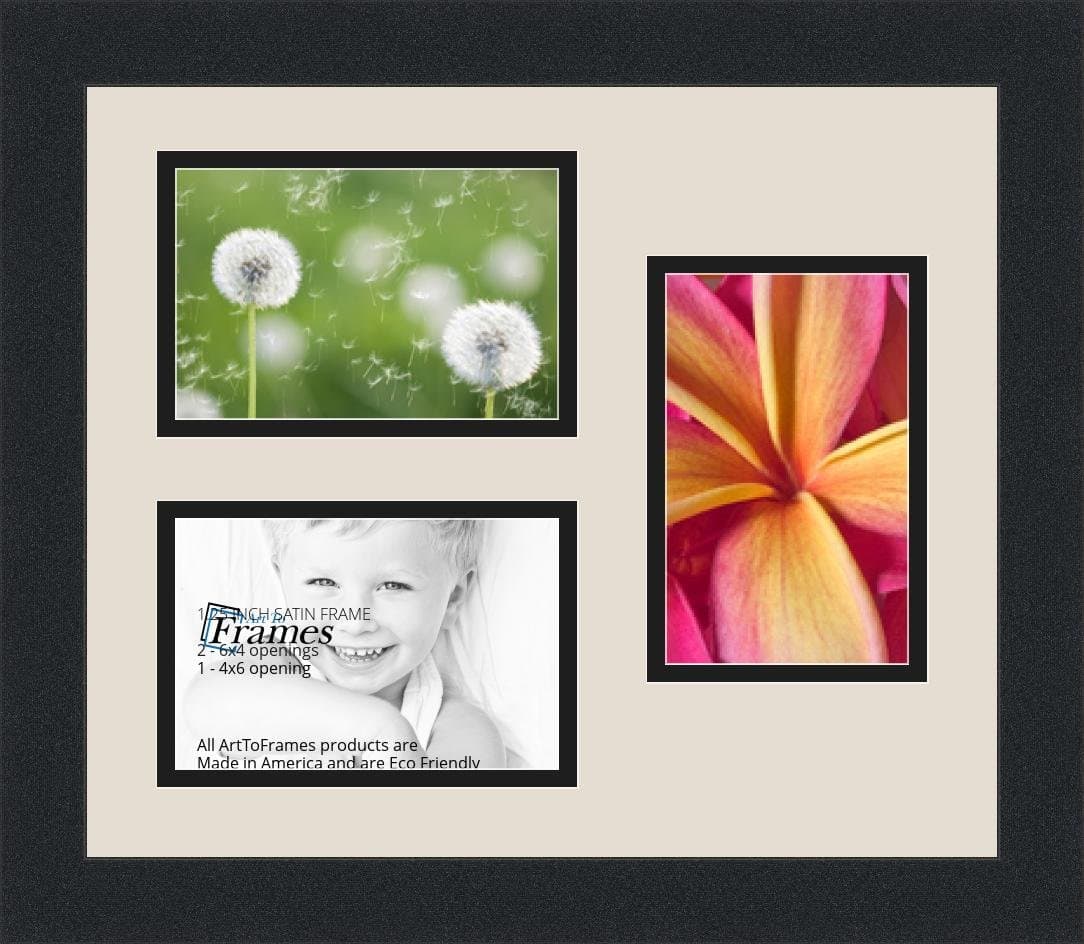 Art to Frames Double-Multimat-389-754/89-FRBW26079 Collage Photo Frame Double Mat with 3 - 4x6 Openings and Satin Black Frame