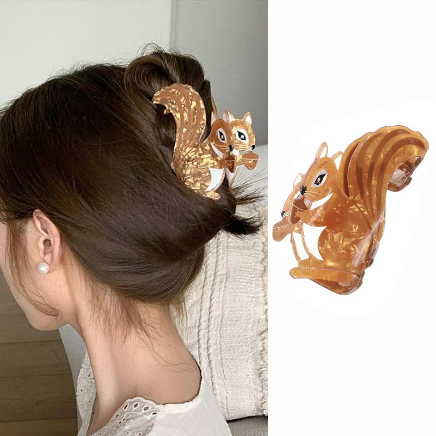 Squirrel Hair Claw Clips Fall Hair Clip Acrylic Strong Hold Catch Clip Cute Brown Squirrel Design Hair Barrettes Thanksgiving Hair Accessories for Women Girls Autumn Harvest Hair Decoration 1Pack