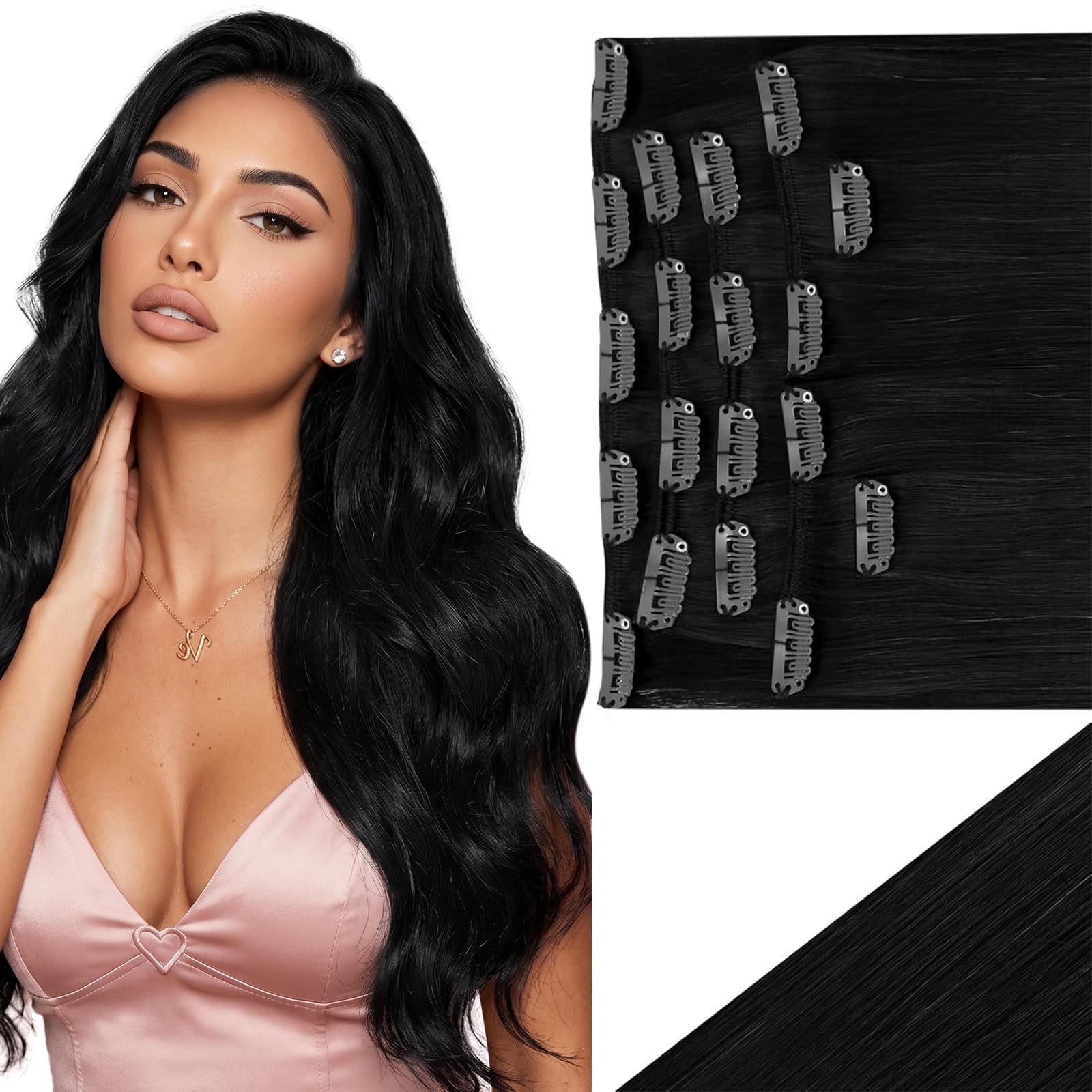 VeSunny 24Inch Clip in Human Hair Extensions Color Darkest Brown #2 Fading to Medium Brown #6 Highlights #24 Light Blonde Clip in Hair Extensions Human Hair Balayage 7pcs 100G