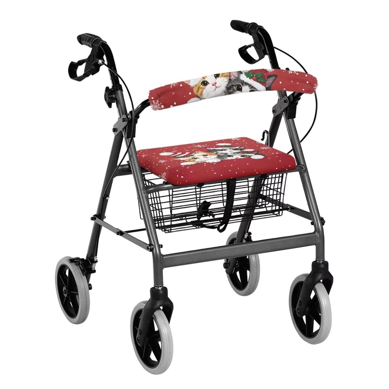 Gomyblomy Christmas Cats Rollator Walker Seat and Backrest Covers for Seniors Snowflake Print Walkers Seat Covers Dust Cushion Cover Universal Walker Accessories for Women Men