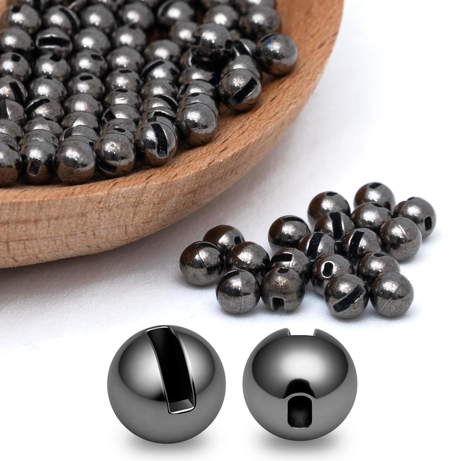 Gainfite 50pcs Slotted Tungsten Beads for Fly Tying, 3 Colors/13 Sizes (1.5-6.4mm) - Fast Sinking Fishing Beads for Nymphs, Wooly Buggers, Fly Tying Materials Beads(50-Black Nickle-4.0mm-8#-10#)
