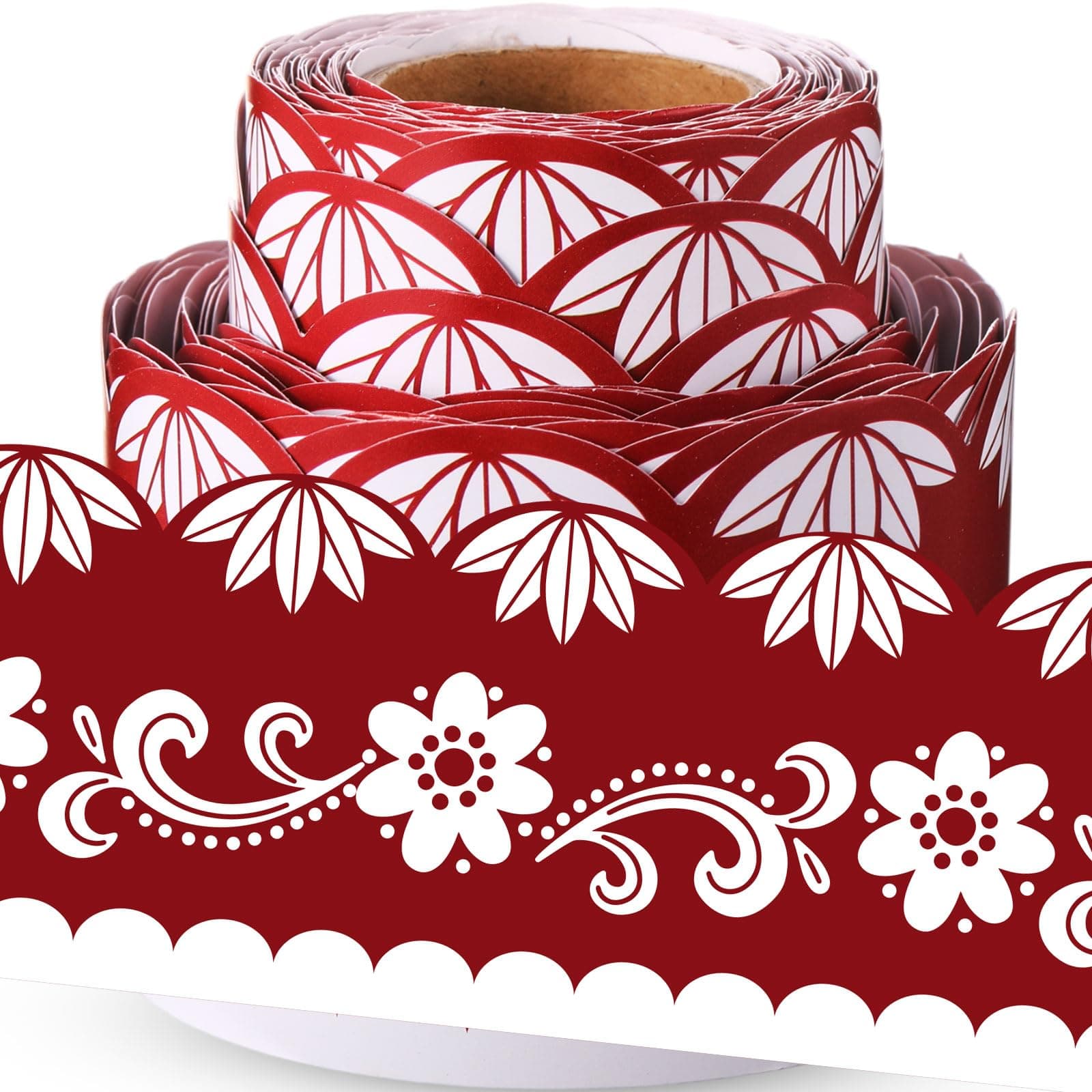 Fuutreo 32.8 Ft Spanish Bulletin Board Borders Red Scalloped Trim