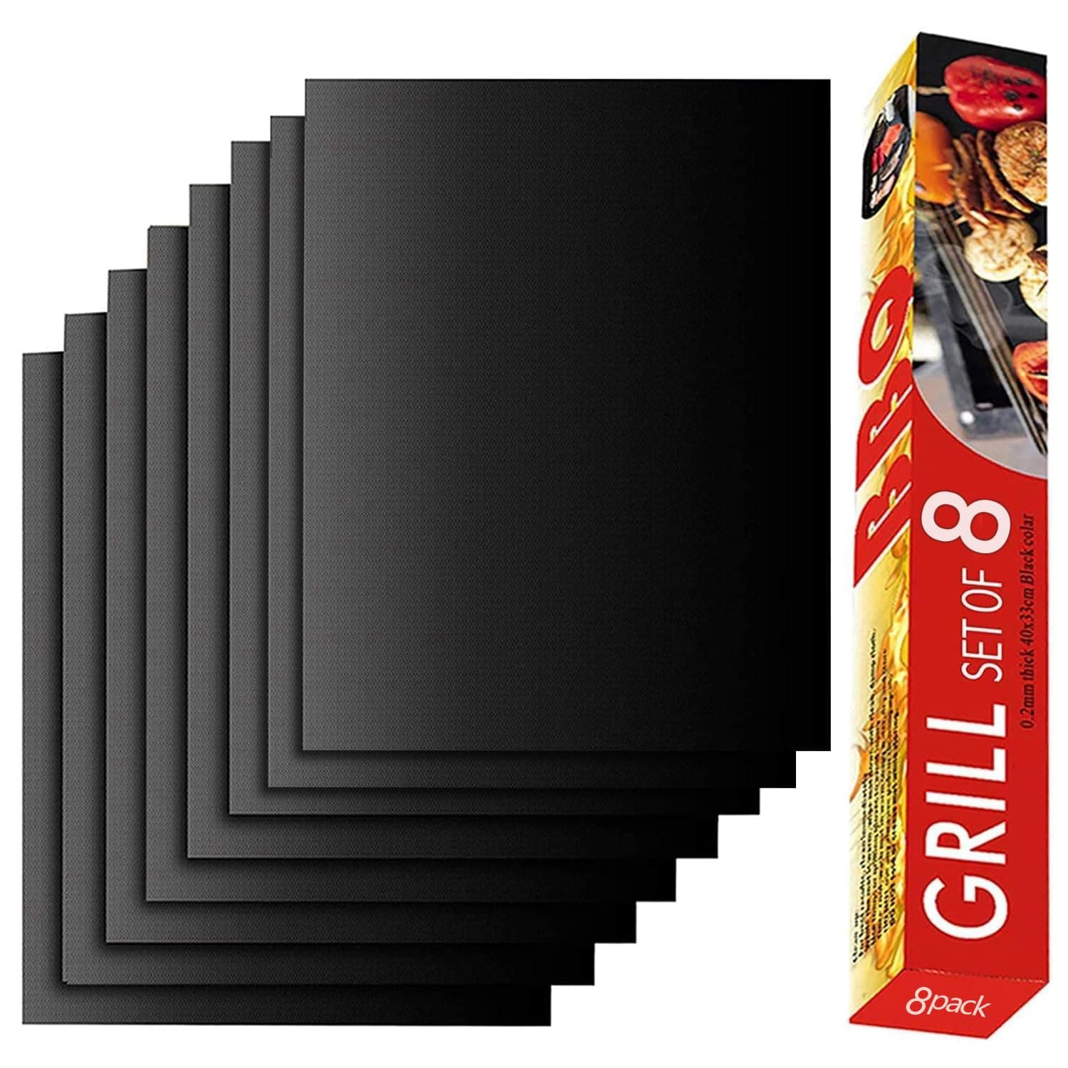 Renook Grill Mats for Outdoor Grill, Set of 8 BBQ Grilling Mat for Outdoor Gas Grill Cooking,15.75 X 13 Inch, Black