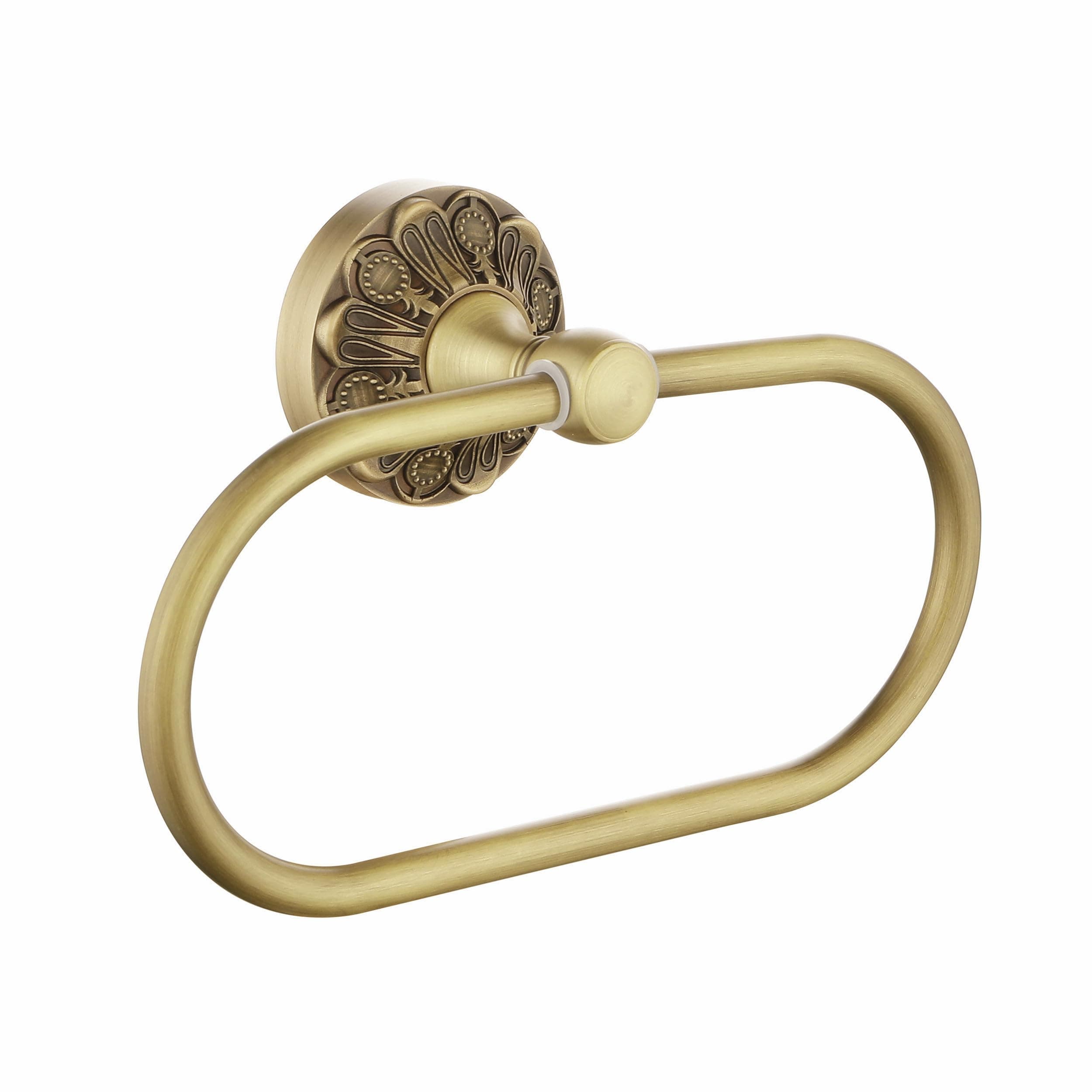 Lucyound Antique Gold Towel Ring, Oval Hand Towel Holder Wall Mount, Vintage Decorative Bathroom Accessories, Brass Petal-Relief Series