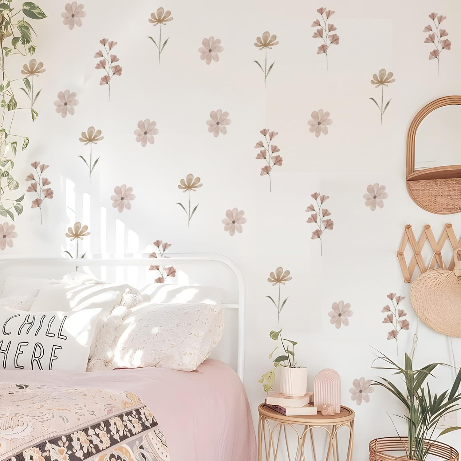 YouRfocus Boho Daisy Flower Wall Decals for Girls Room, Peel and Stick