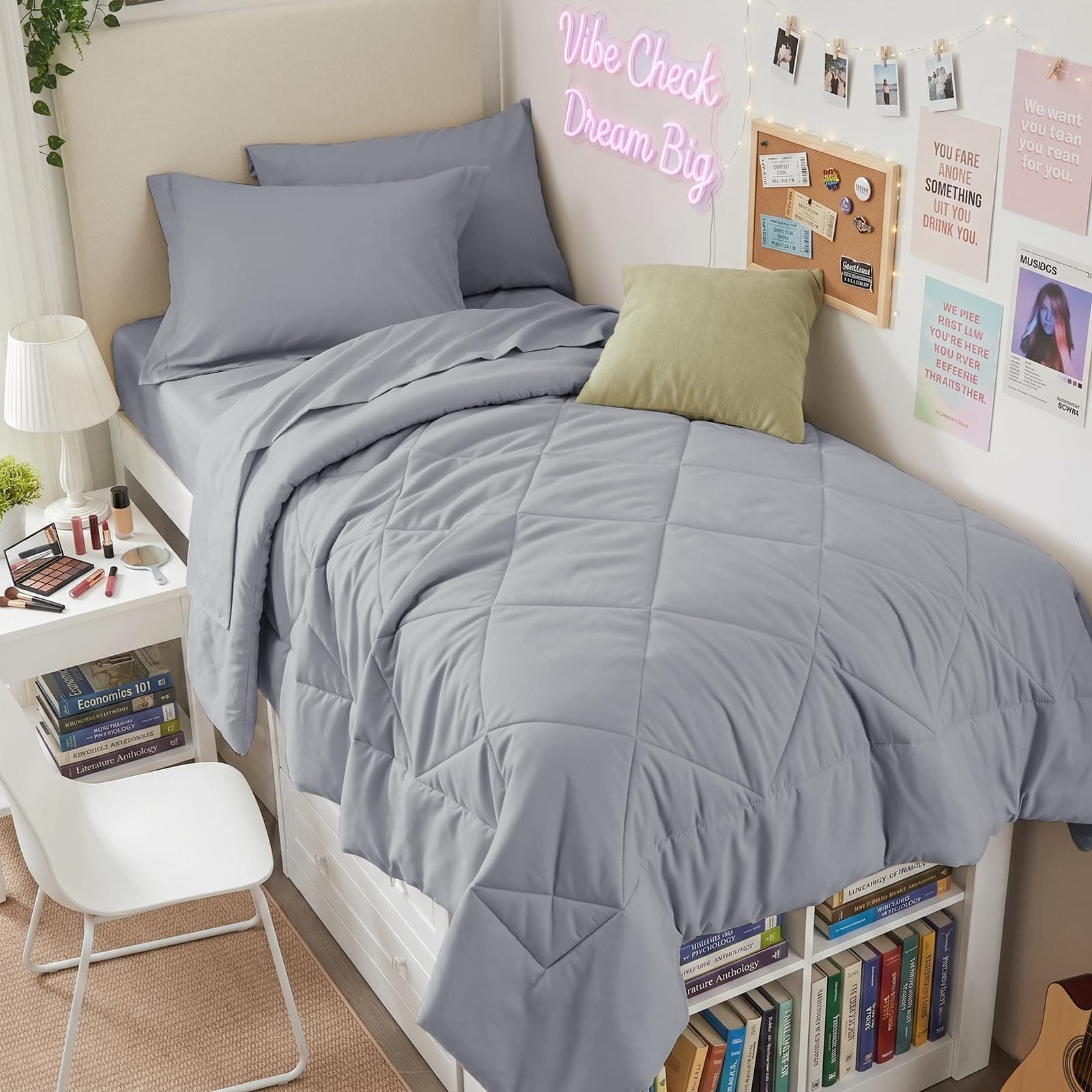 HEVUMYI 7-Piece Twin Comforter Set, Light Gray